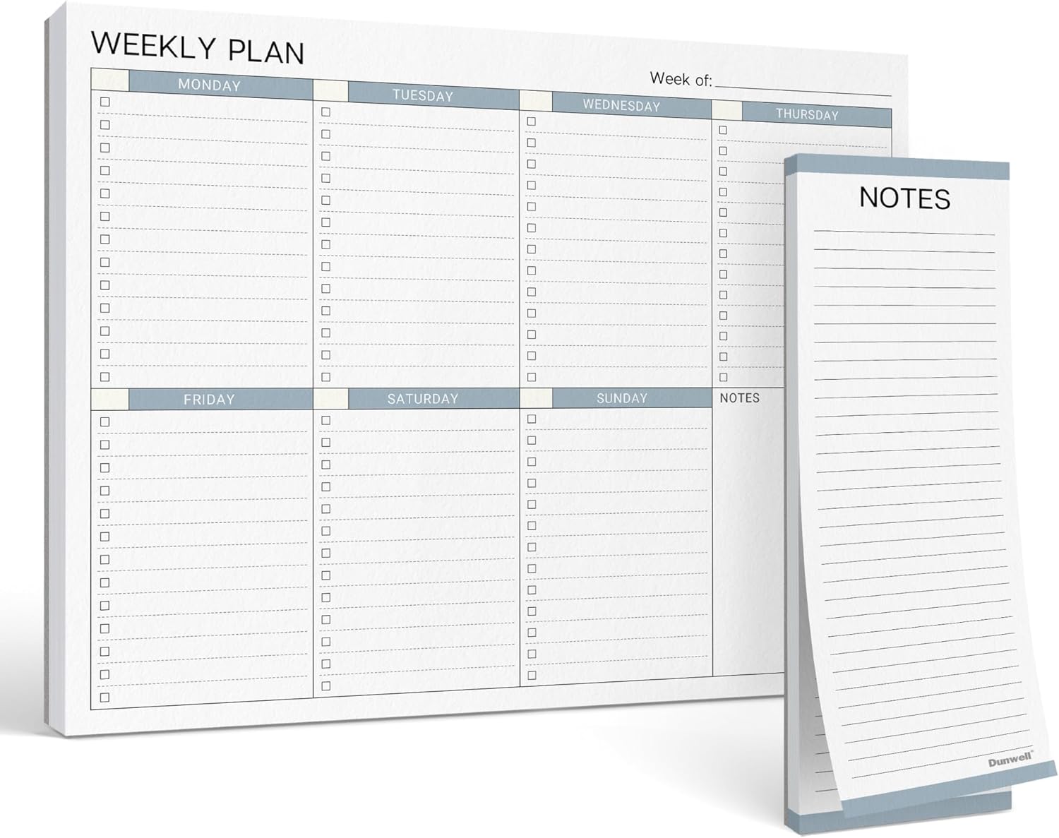 Dunwell Large Weekly Planning Pad, 8.5x11 Weekly To Do List, 54 Letter Size Tear-Off Pages, Undated Weekly Desk Planner Pad, Productivity Planner with 7-Day Checklist, Matching Notepad