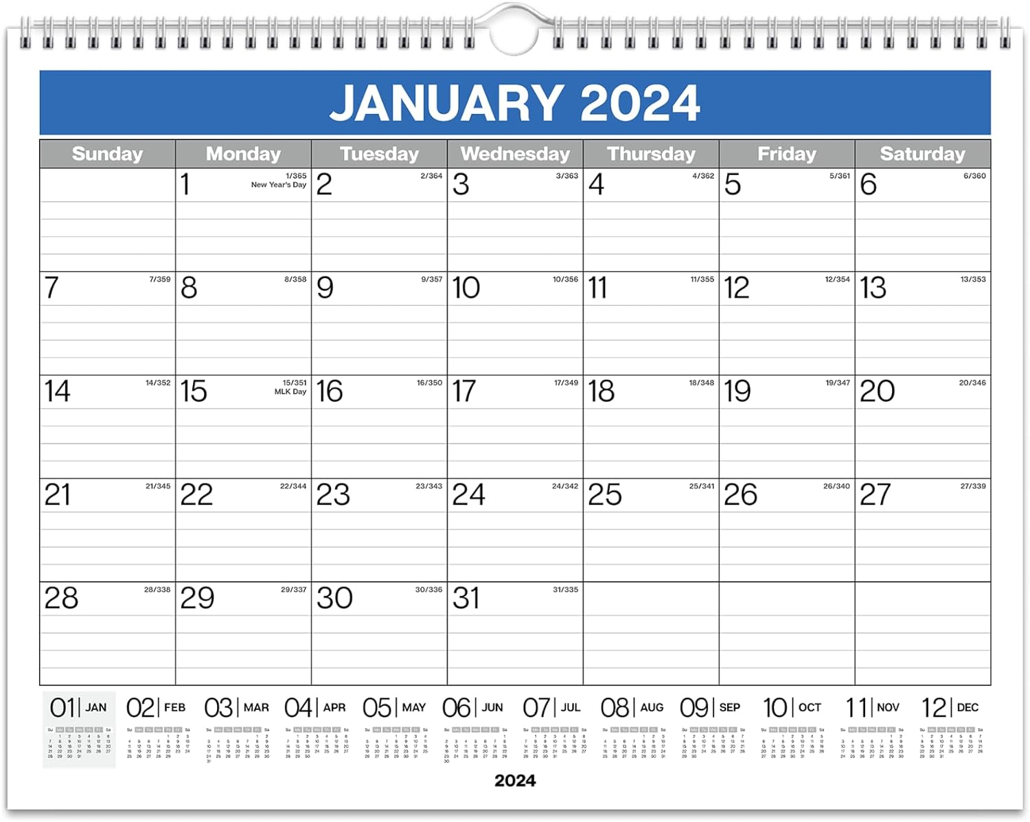 Dunwell 12x15 Wall Calendar 2024, 15x12 Lined Monthly Calendar, Hanging 2024 Wall Calendar, Use Big Desk Calendar for Home or as Office Calendar 2024