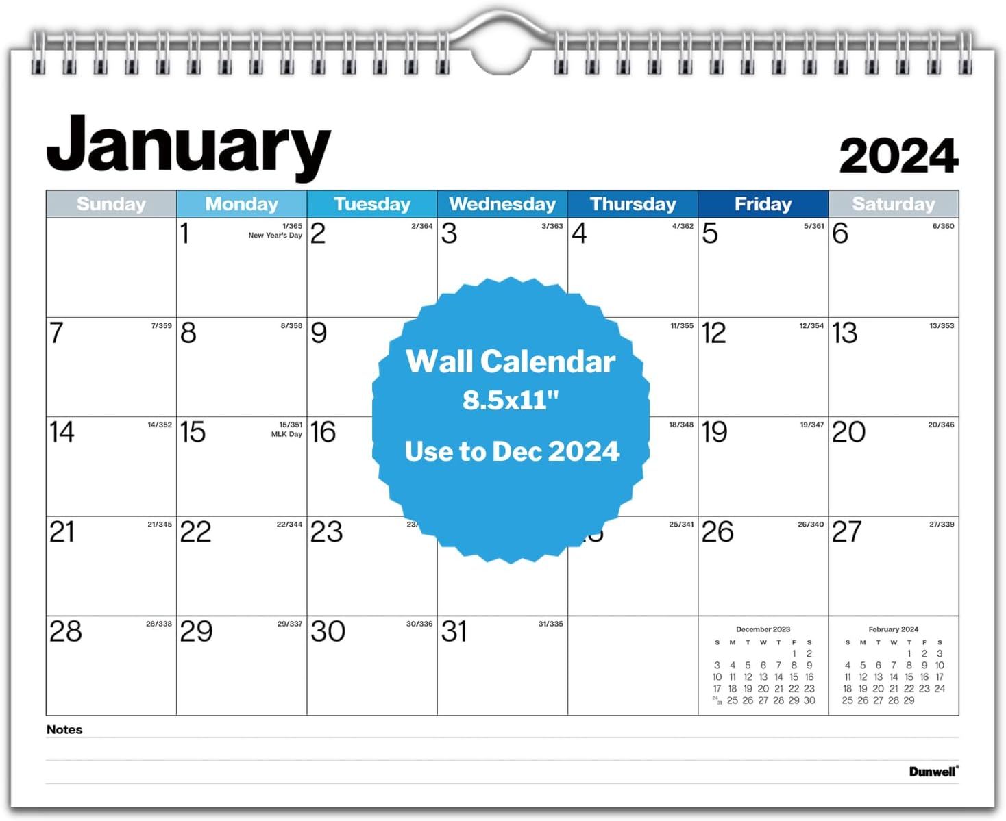 Dunwell 8.5x11 Wall Calendar 2024, Hanging 2024 Calendar, 2024 Desk Calendar, Year Planner 2024, Monthly Wall Calendar