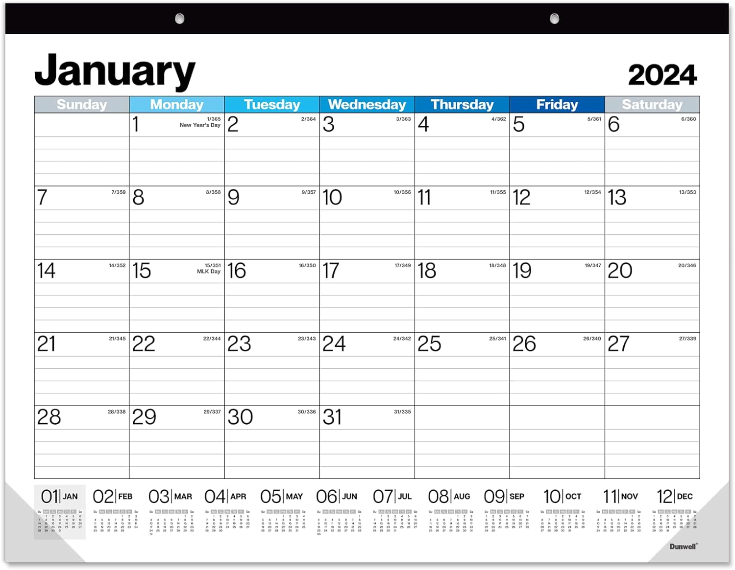 Dunwell 22x17 Desk Calendar 2024, Use as Large Deskpad Calendar or Hanging Wall Calendar 2024, Big Grid Monthly 17x22 Desktop Calendar Planner with Lines