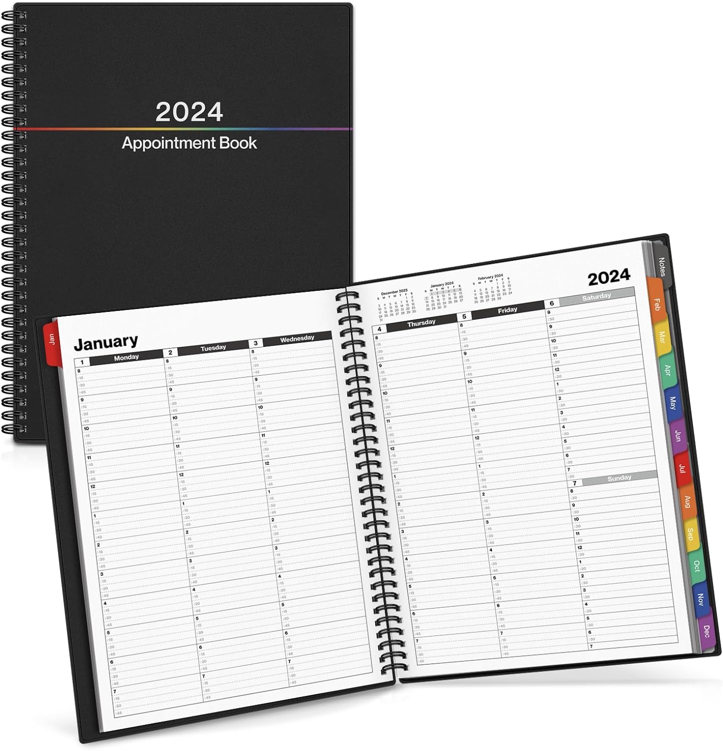 Dunwell Appointment Daily Planner 2024 (Colorful), Large 8.5x11 Schedule Planner, 12 Month Planner with Hourly Schedule, 2024 Calendar Appointment Book with 15 Minute Increments, Bookmark