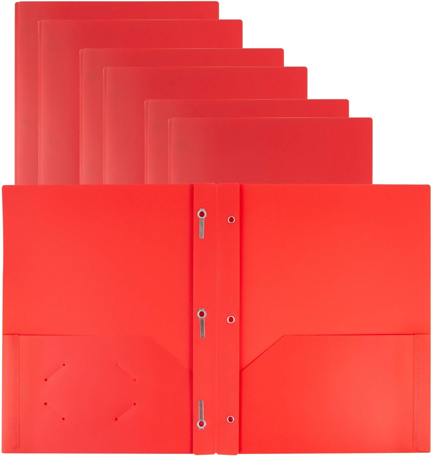 Dunwell Plastic Pocket Folders with Prongs - (12 Pack, Red), 2 Pocket 3 Prong Folders, Durable Plastic folders with Pockets and brads, Bulk Poly 2 Pocket Folder with Clasp, Labels Included