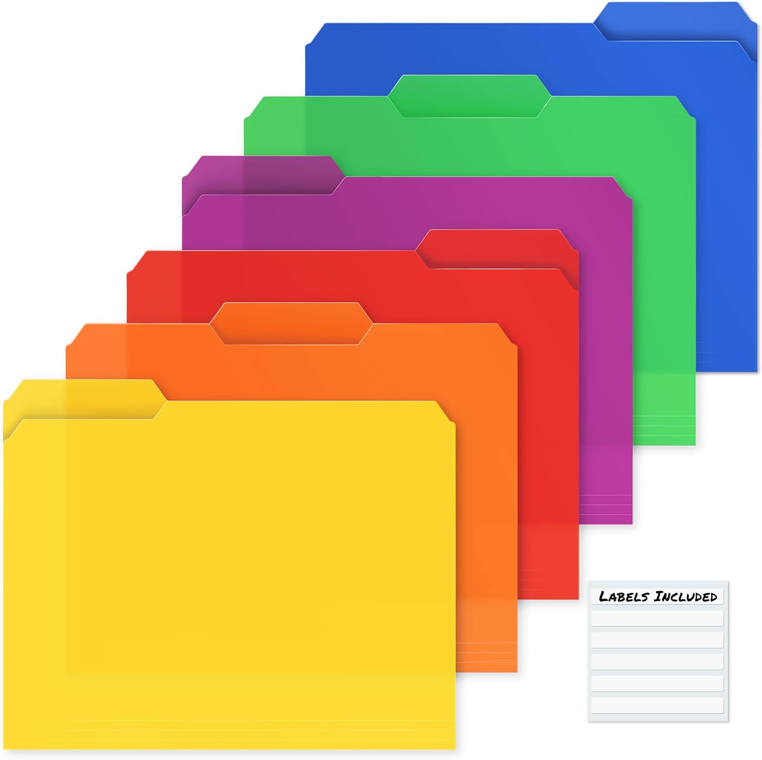 Dunwell Plastic Colored File Folders - (6 Pack), Sturdy 1/3 Tab File Folders Letter Size, Assorted Colored Manila Folders 8.5 x 11, Poly File Folders for Documents, File Folders with Tabs, Labels