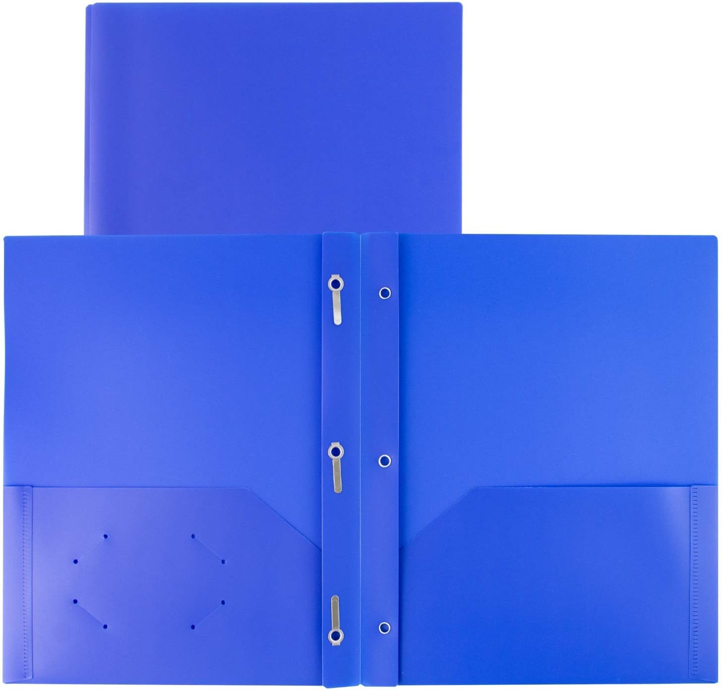 Blue 3-Prong Plastic Folders with Pockets (2 Pack), 3 Prong Folders with Labels, 2-Pocket School Folders with Prongs, Colored Pocket Folders with Fasteners, Durable, Tear-Resistant, Acid Free