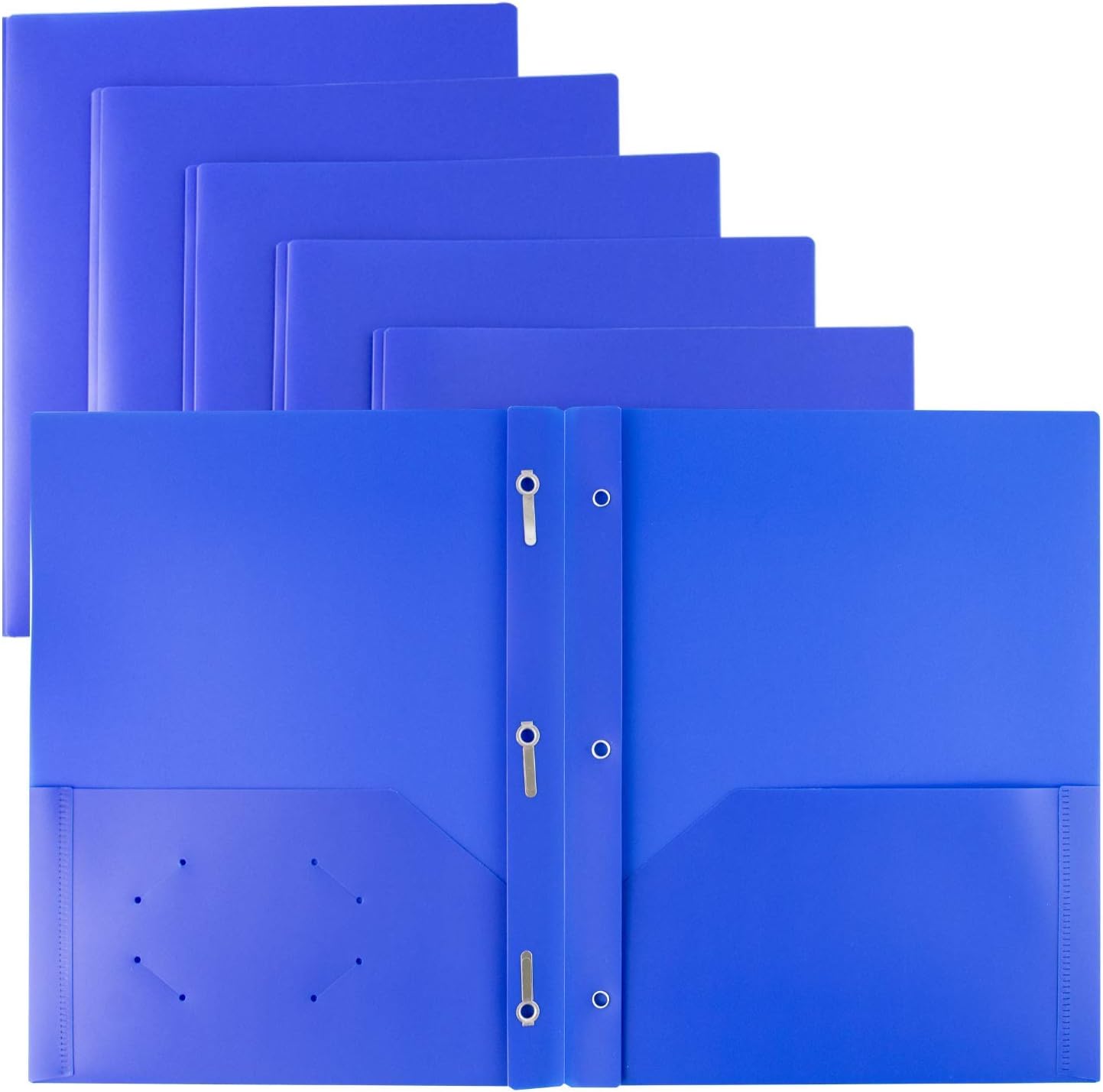 Dunwell Plastic Pocket Folders with Prongs - (12 Pack, Blue), 2 Pocket 3 Prong Folders, Durable Plastic folders with Pockets and brads, Bulk Poly 2 Pocket Folder with Clasp, Labels Included