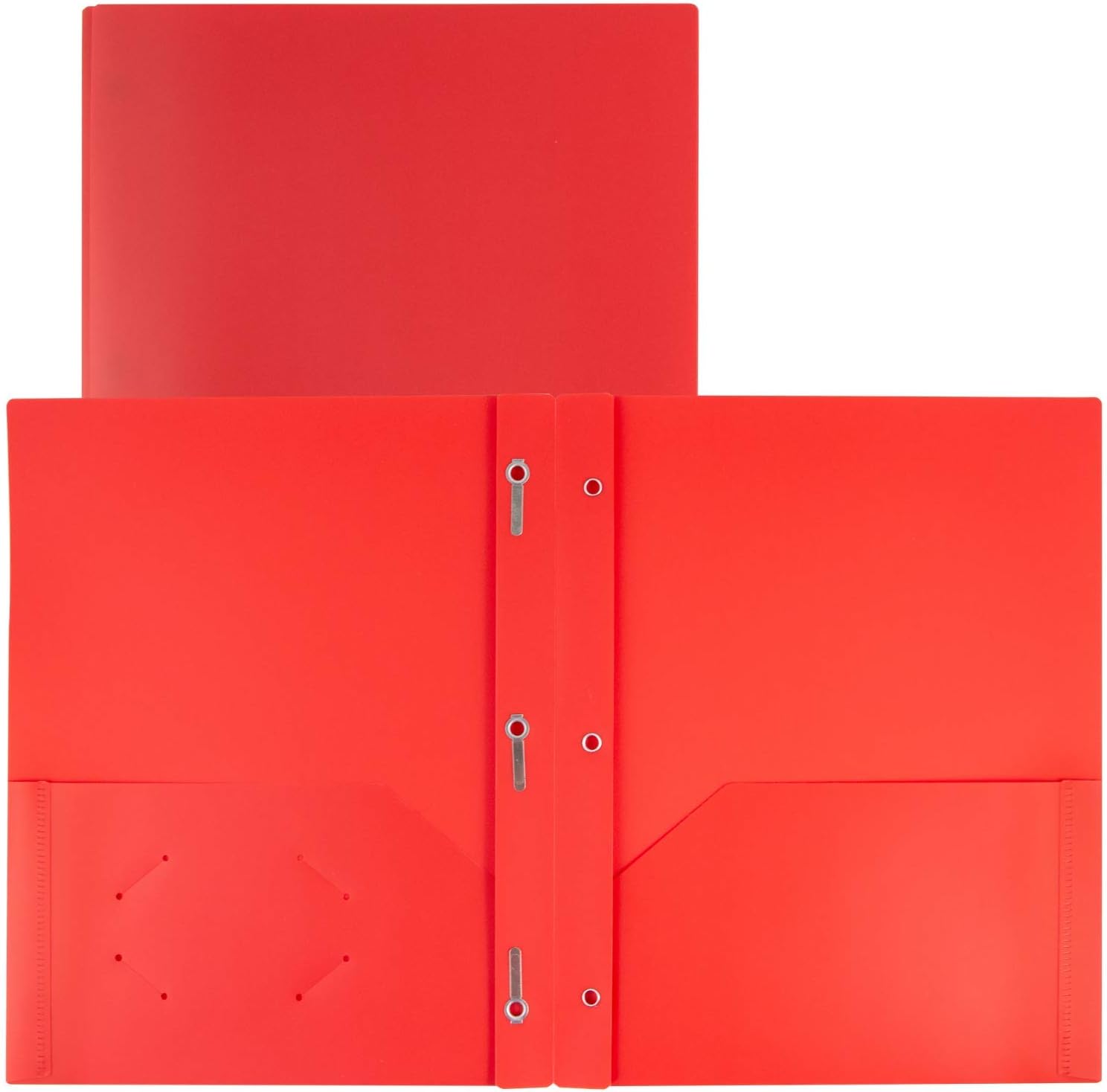 Dunwell Plastic Pocket Folders with Prongs - (2 Pack, Red), 2 Pocket 3 Prong Folders, Durable Plastic Folders with Pockets and Brads, Bulk Poly 2 Pocket Folder with Clasp, Labels Included