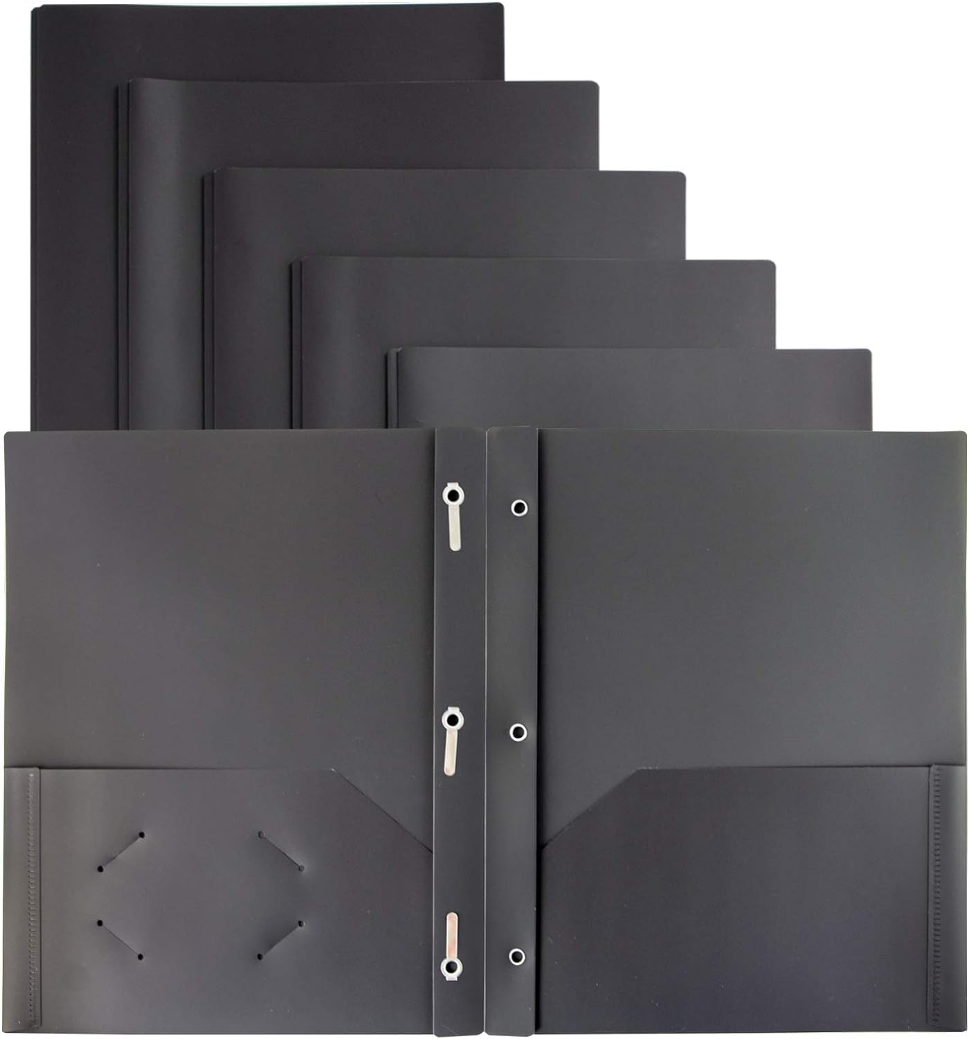 Dunwell Plastic Pocket Folders with Prongs - (12 Pack, Black), 2 Pocket 3 Prong Folders, Durable Plastic Project Folders with Pockets and Brads, Bulk Poly 2 Pocket Folder with Clasp, Labels Included