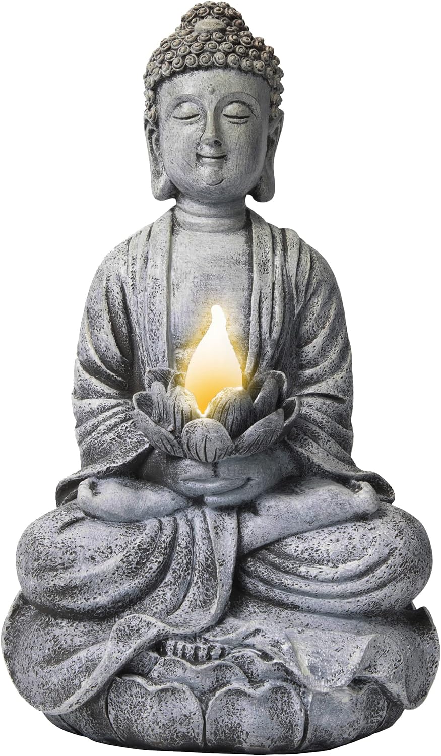 VP Home Buddha Statue for Home and Outdoor Decor, Solar Powered Flickering LED Garden Light, Zen Meditation, Spiritual Room Decor (Zen Buddha)