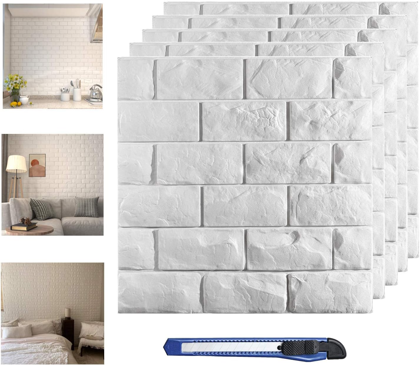 Circloophs 20 Pcs 3D Wall Panels Peel and Stick, White Brick 3D Wallpaper Stick and Peel Self Adhesive Waterproof Foam Faux Brick Paneling for Bedroom, Bathroom, Kitchen, Fireplace (19.38 sq ft)