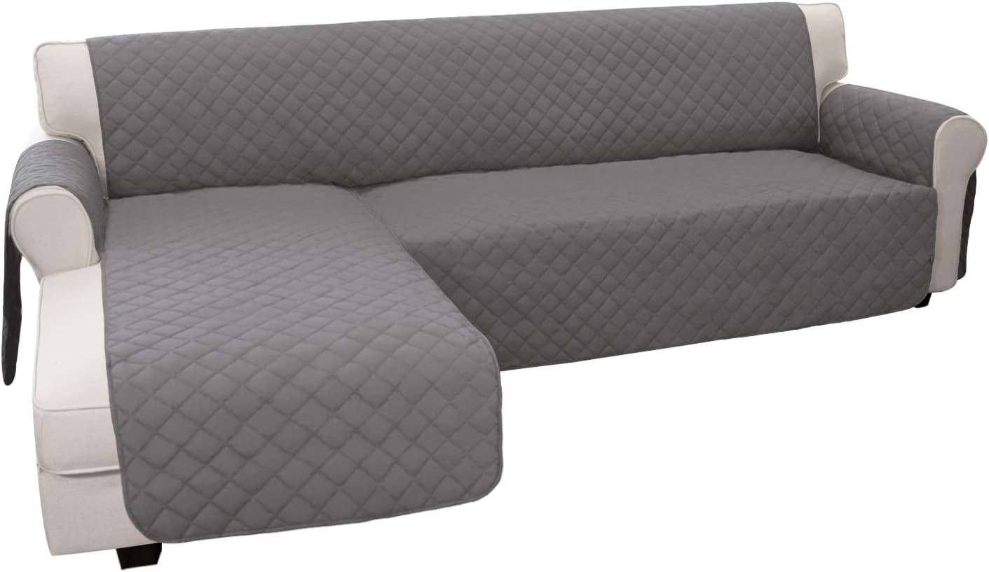 Easy-Going Sofa Slipcover L Shape Sofa Cover Sectional Couch Cover Chaise Lounge Slip Cover Reversible Sofa Cover Furniture Protector Cover for Pets Kids Children Dog Cat(Large,Gray/Gray)