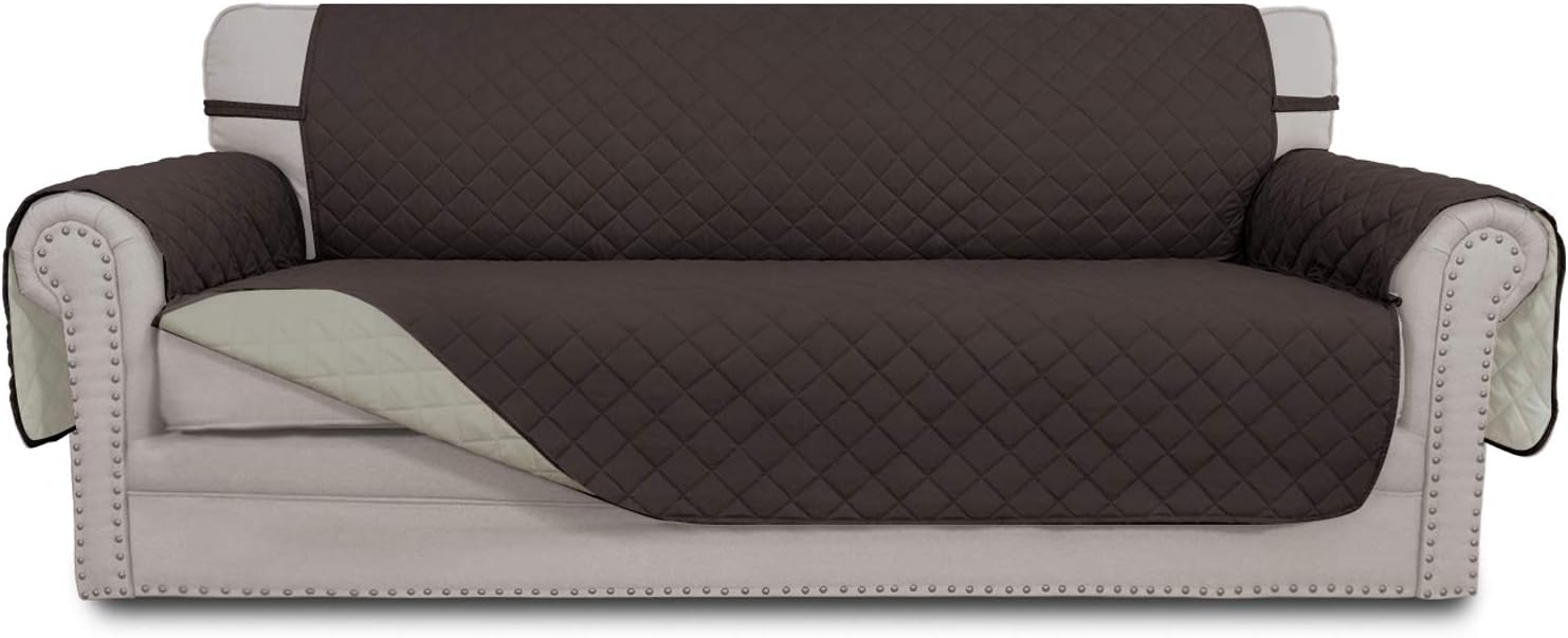 Easy-Going Reversible Couch Cover for 3 Cushion Couch Sofa Cover for Dogs Water Resistant Furniture Protector Cover with Elastic Straps for Pet Cat (Sofa,Chocolate/Beige)