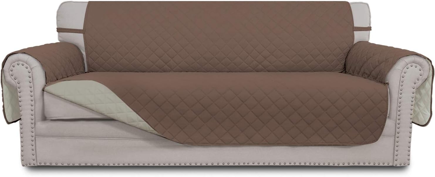 Easy-Going Sofa Slipcover Reversible Sofa Cover Water Resistant Couch Cover with Foam Sticks Elastic Straps Furniture Protector for PetsKidsChildrenDogCat(Sofa,Brown/Beige)