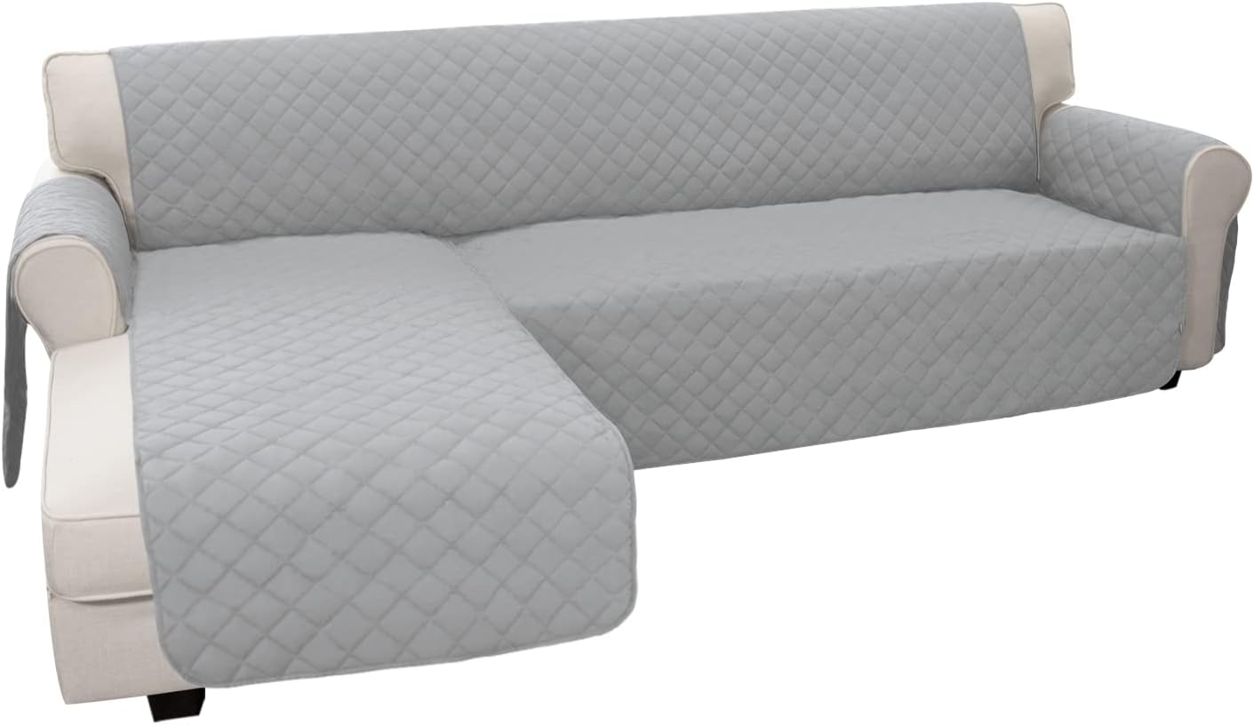 Easy-Going Sofa Slipcover L Shape Sofa Cover Sectional Couch Cover Chaise Lounge Cover Reversible Sofa Cover Furniture Protector Cover for Pets Dog Cat (Large,Light Gray/Light Gray)