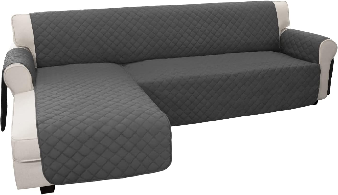 Easy-Going Sectional Couch Covers for Dogs L Shape Sofa Cover Reversible Sofa Slipcover Chaise Lounge Cover Furniture Protector Cover for Pets Dog Cat(Large, Dark Gray/Dark Gray)