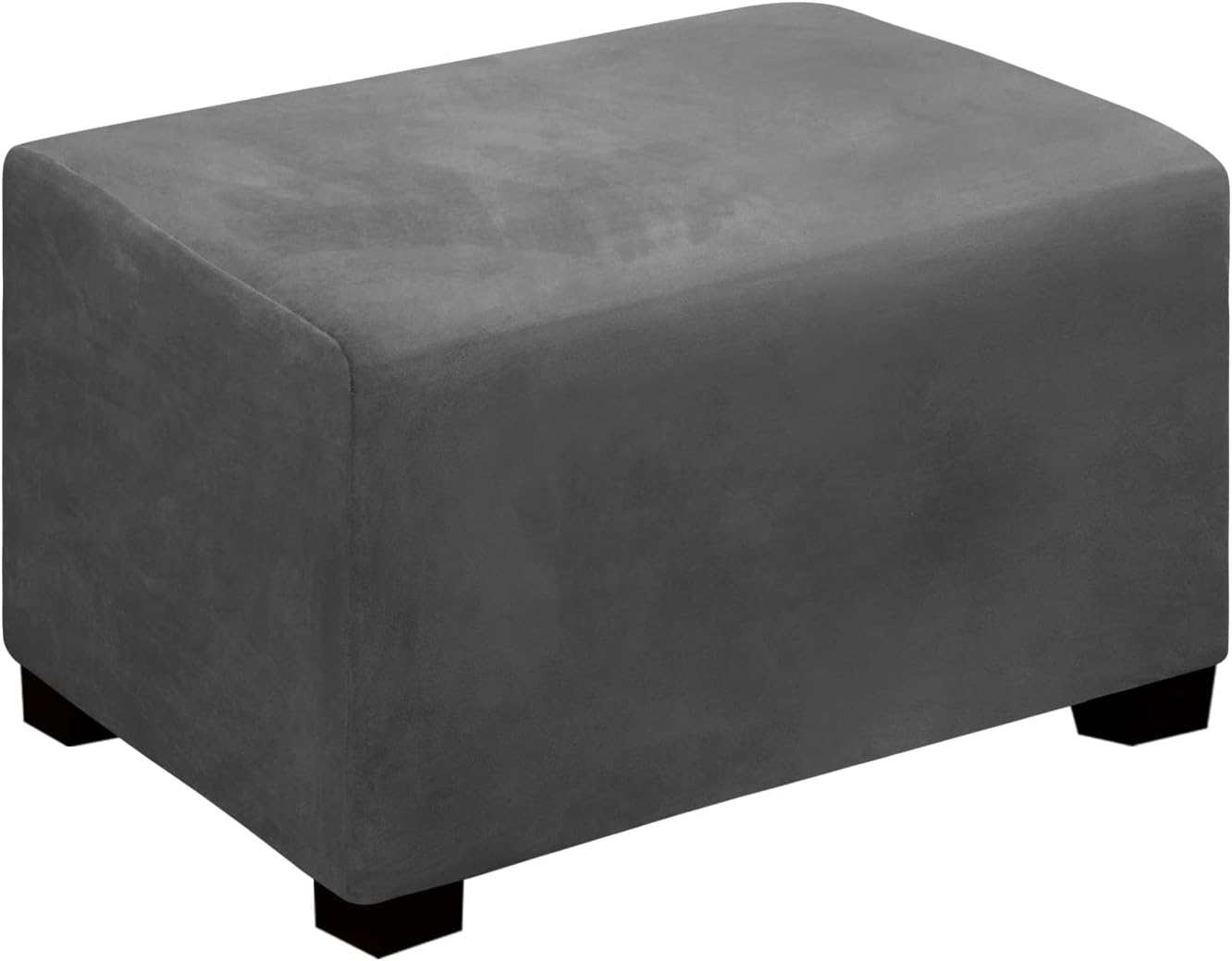 Easy-Going Velvet Stretch Ottoman Cover Rectangle Folding Storage Slipcovers Footstool Protect Footrest Covers with Elastic Bottom Grey Ottoman L