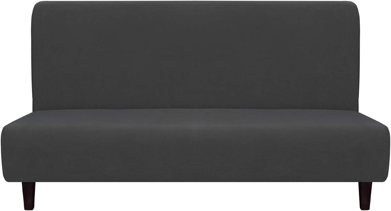 Easy-Going Fleece Stretch Sofa Slipcover Spandex Anti-Slip Soft Couch Sofa Cover, Armless Washable Furniture Protector with Elastic Bottom for Kids, Pets(Futon, Dark Gray)