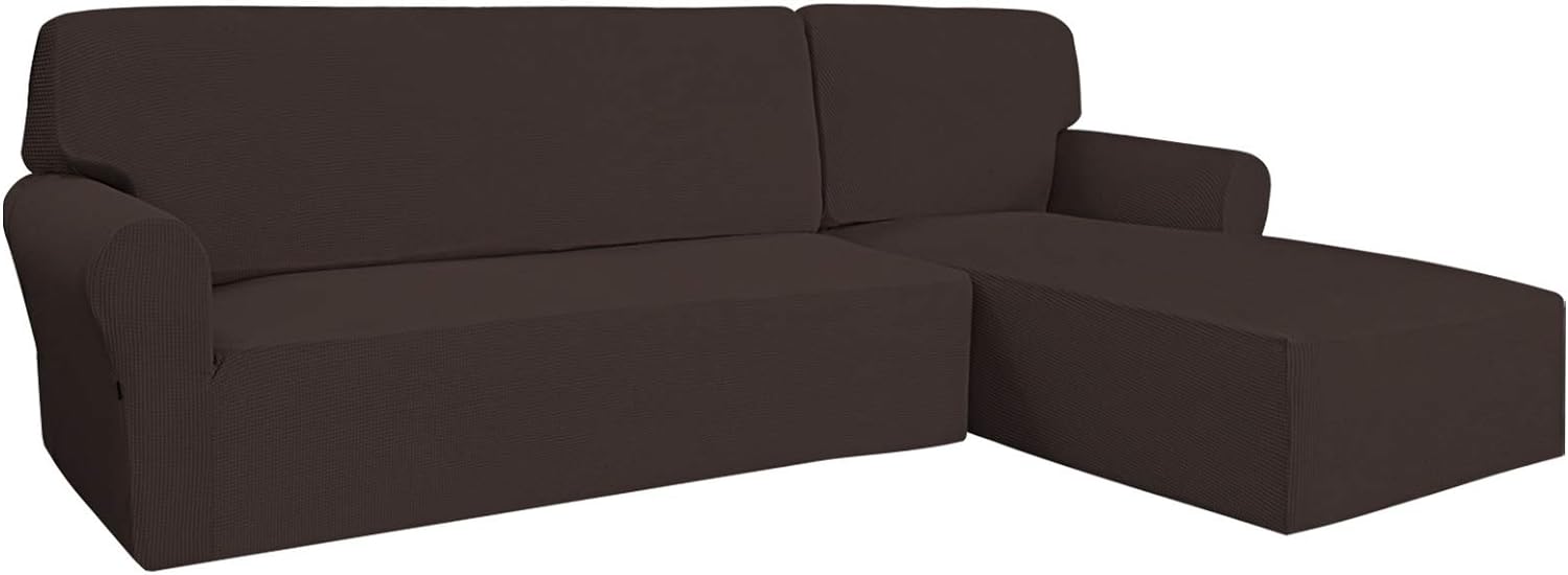 Easy-Going Stretch Sofa Slipcover 2 Pieces L-Shaped Sofa Cover Sectional Couch Cover for Living Room Jacquard Fabric Chaise Lounge Slipcover with Elastic Bottom for Dogs Kids Pets(Large,Chocolate)