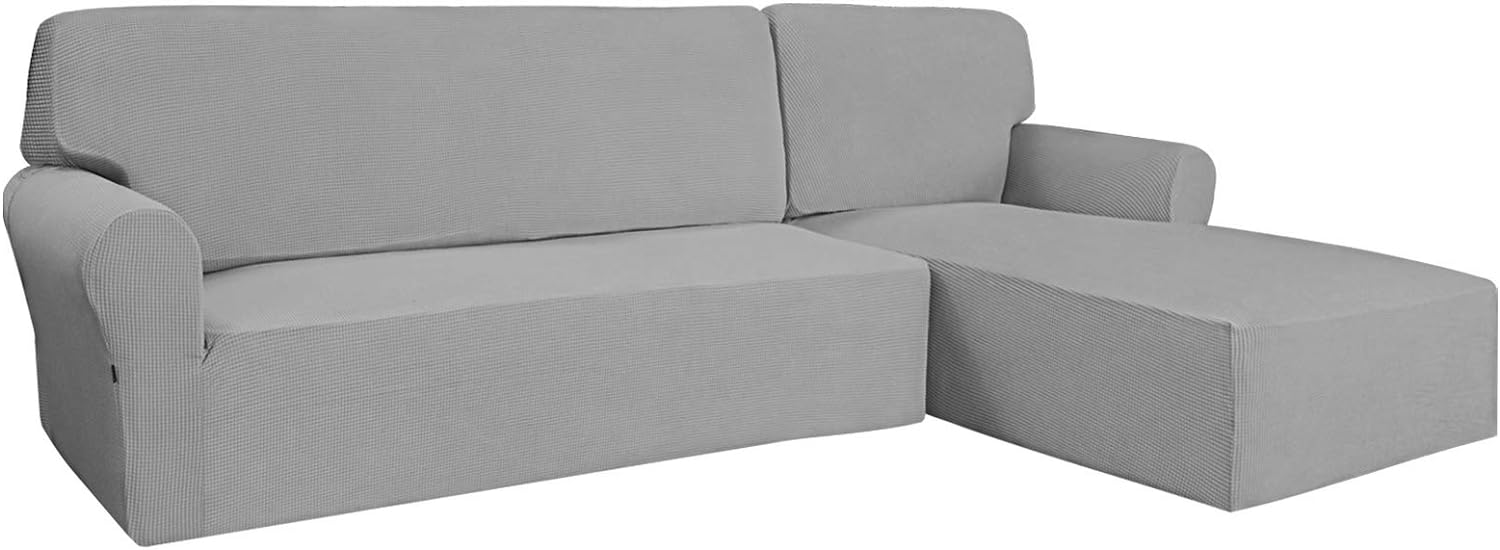 Easy-Going Stretch Sofa Slipcover 2 Pieces L-Shaped Sofa Cover Sectional Couch Cover for Living Room Jacquard Fabric Chaise Lounge Slipcover with Elastic Bottom for Dogs Kids Pets(Large Light Gray)