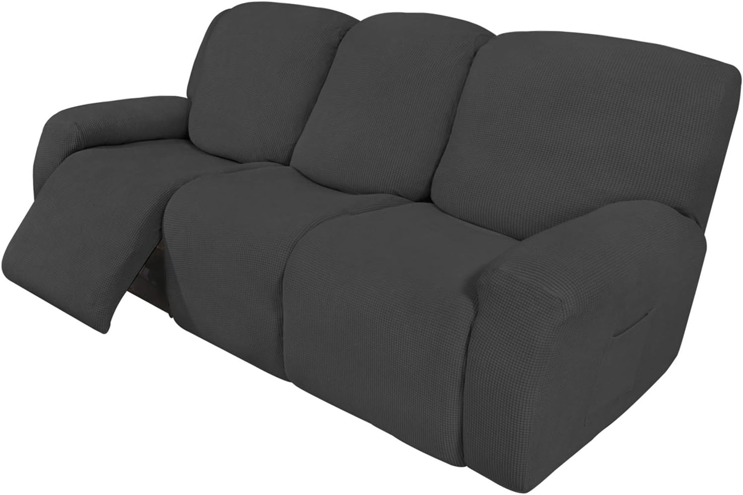 Easy-Going 8 Pieces Recliner Sofa Stretch Sofa Slipcover Sofa Cover Furniture Protector Couch Soft with Elastic Bottom Kids, Spandex Jacquard Fabric Small Checks Dark Gray