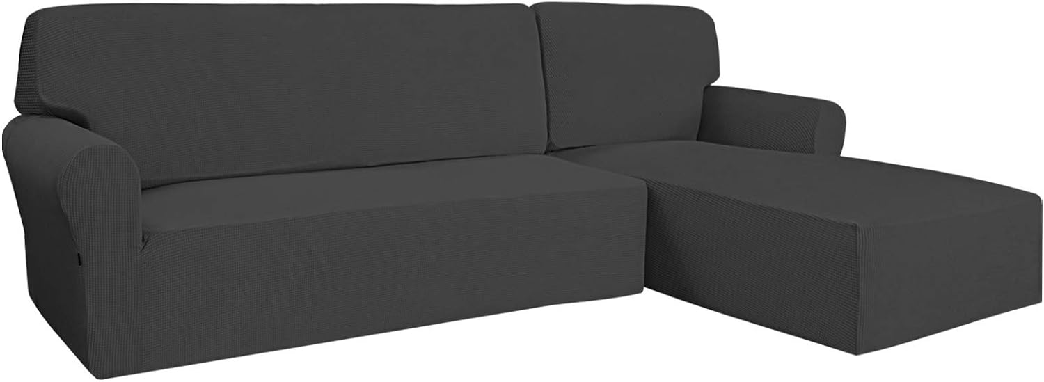 Easy-Going Stretch Sofa Slipcover 2 Pieces L-Shaped Sofa Cover Sectional Couch Cover for Living Room Jacquard Fabric Chaise Lounge Slipcover with Elastic Bottom for Dogs Kids Pets(Large,Dark Gray)