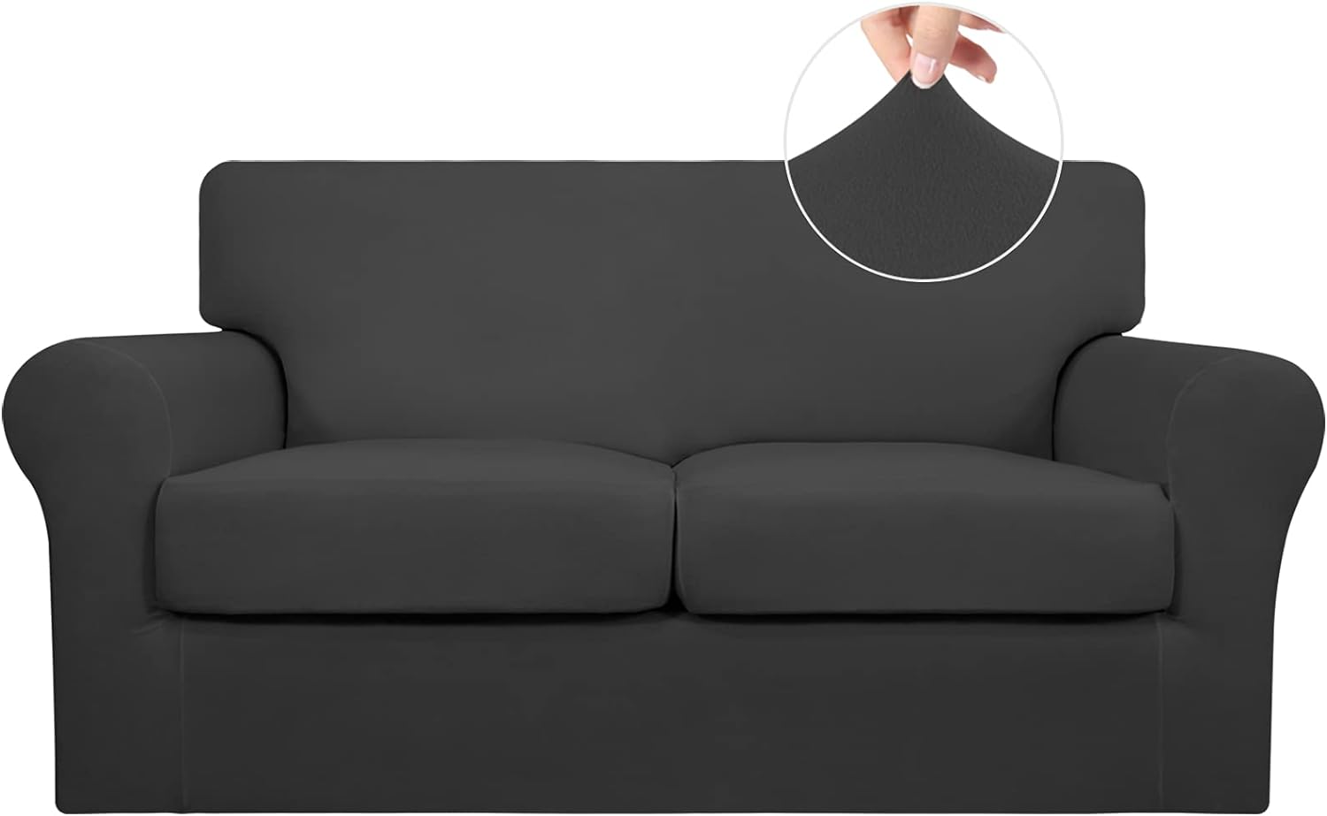 Easy-Going 3 Pieces Stretch Soft Couch Cover for Dogs - Washable Sofa Slipcover for 2 Separate Cushion Couch - Elastic Furniture Protector for Pets, Kids (Loveseat, Dark Gray)