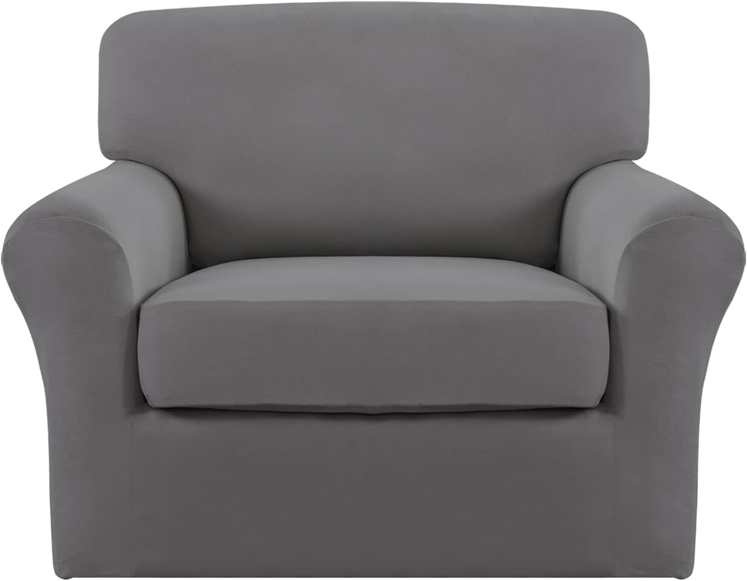 Easy-Going 2 Pieces Microfiber Stretch Chair Slipcover  Spandex Soft Fitted Sofa Couch Cover Washable Furniture Protector with Elastic Bottom Kids Pet Light Gray