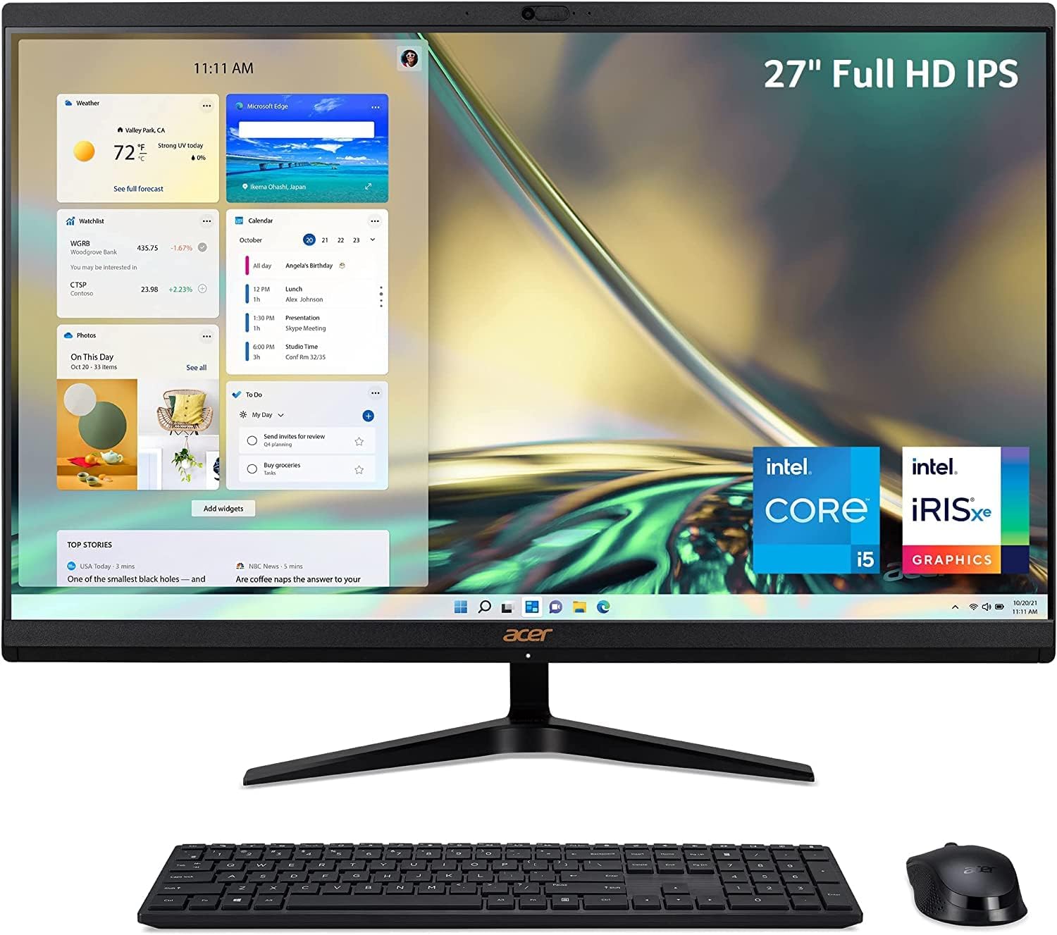 Acer Aspire 27 FHD Premium All-in-One Computer | 12th Gen Intel Core i5-1235U | Intel Iris Xe Graphics | Wireless Mouse & Keyboard | Windows 11 (Black, 16GB RAM | 512GB SSD)