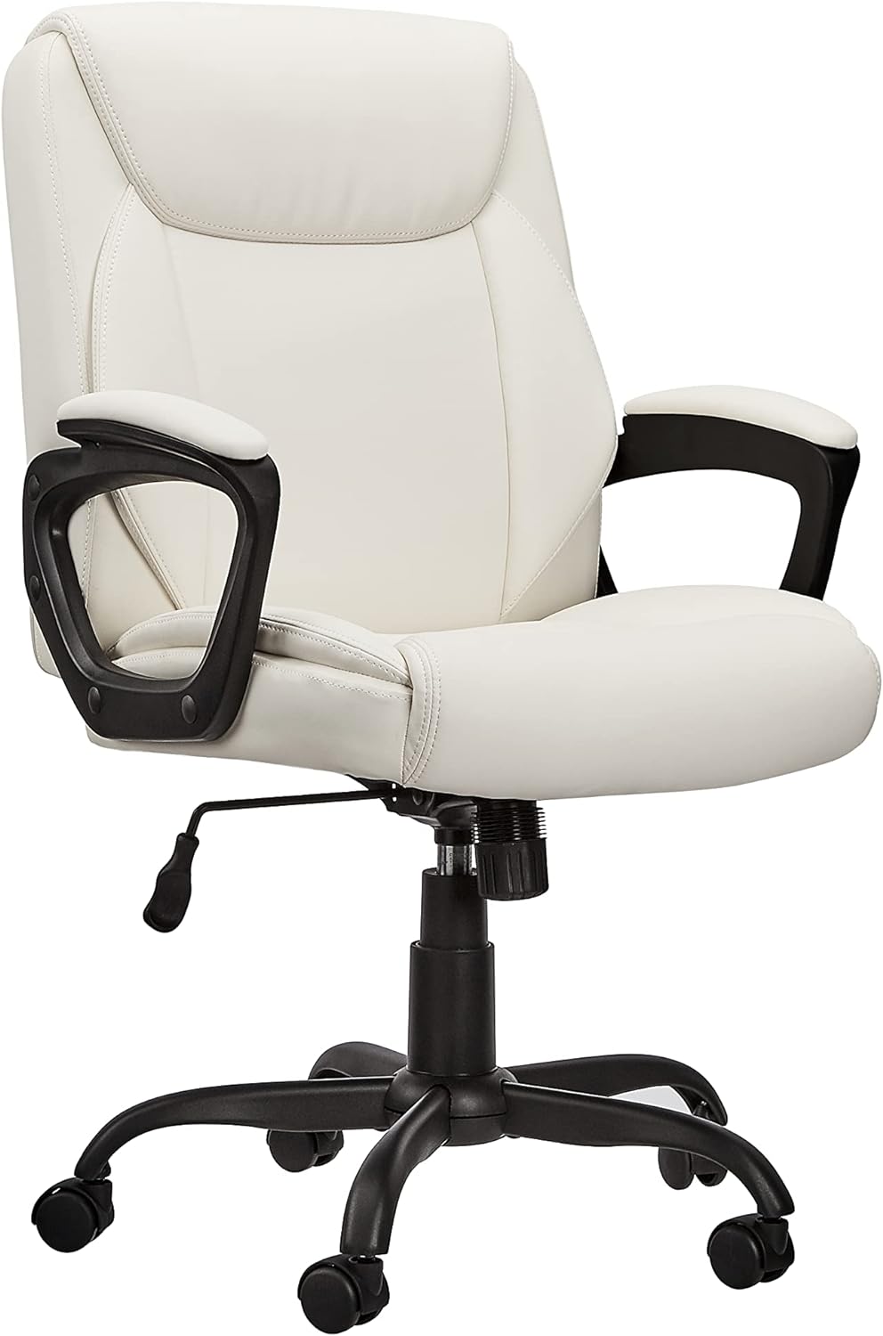 Amazon Basics Classic Puresoft PU Padded Mid-Back Office Computer Desk Chair with Armrest - Cream, 26D x 23.75W x 42H