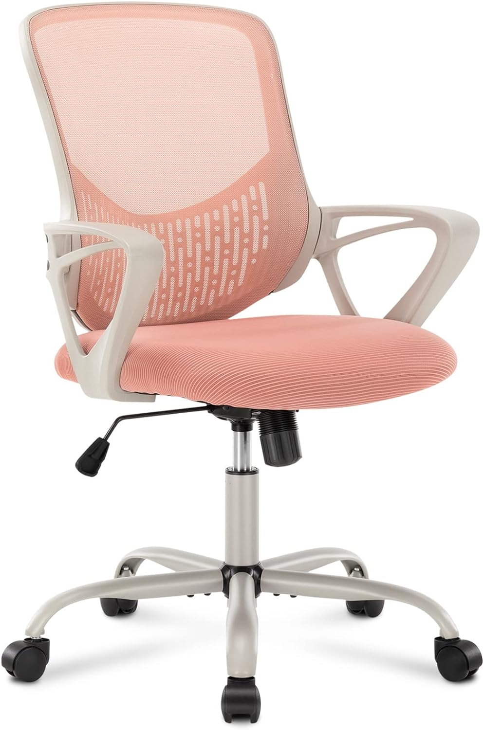 Home Office Desk Chair Ergonomic Computer Chair Modern Height Adjustable Swivel Chair Mesh Chair with Fixed Armrests/Lumbar Support, Pink