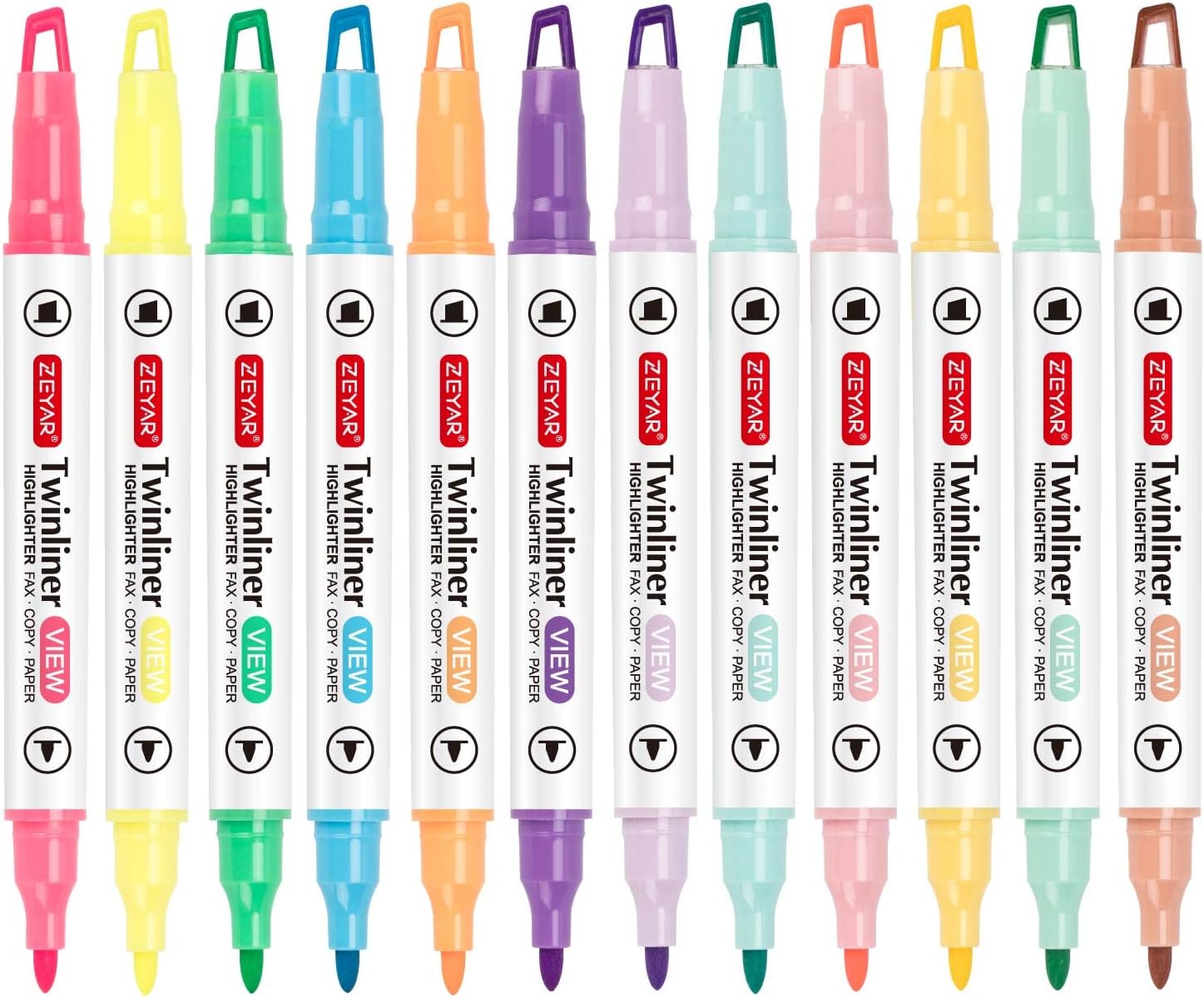 ZEYAR Clear View [Tip] Highlighter, Dual [Tip]s Marker Pen, See-Through Chisel and Fine [Tip], Water Based, Assorted [Color]s, Quick Dry,No bleed (6 Macaron &6 Fluorescent [Color]s)