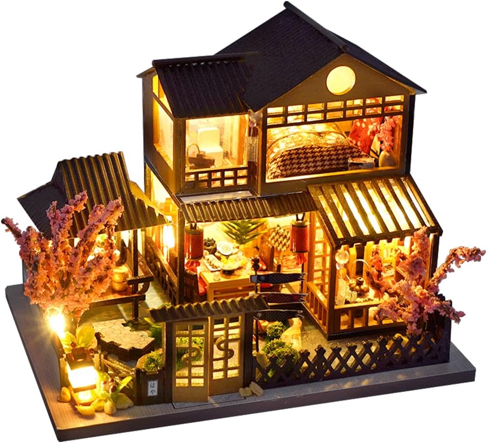 CUTEBEE Dollhouse Miniature with Furniture, DIY Wooden Dollhouse Kit Miniature House Kit, Creative Room Idea(Japanese Garden House)