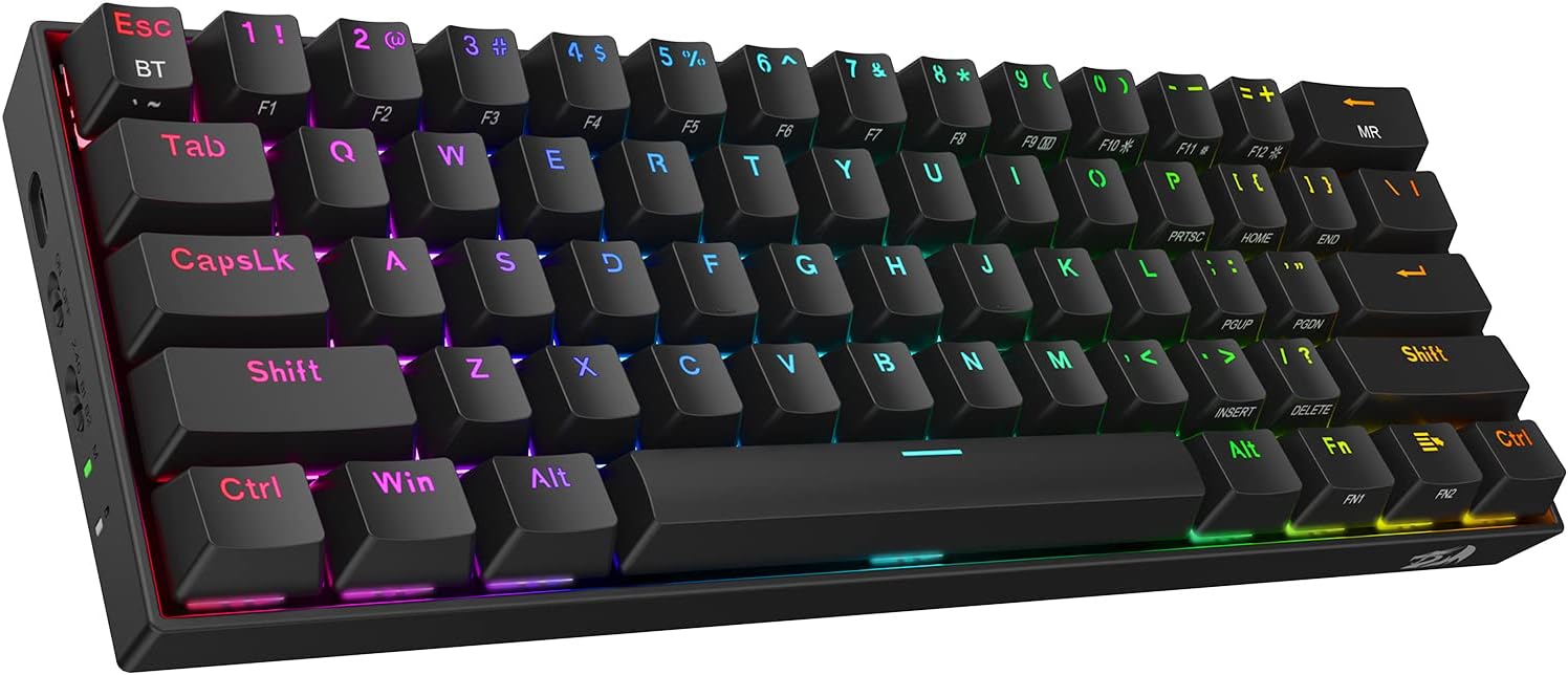 Redragon K530 Pro Draconic 60% Wireless RGB Mechanical Keyboard, BT/2.4Ghz/Wired 3-Mode 61 Keys Compact Gaming Keyboard w/Hot-Swap Socket, Free-Mod Plate Mounted PCB & Clicky Blue Switch