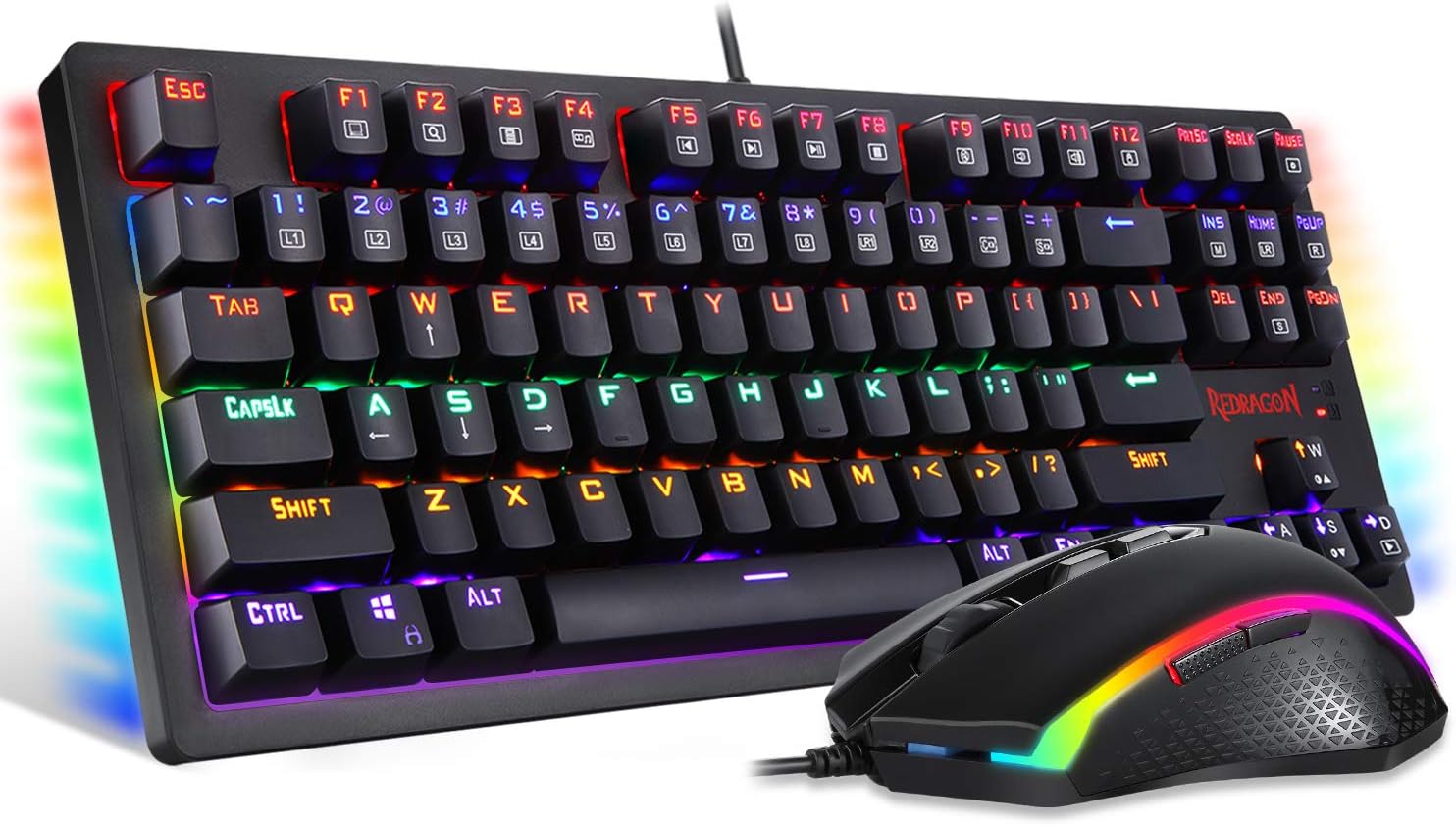 Redragon S113 Gaming Keyboard Mouse Combo Wired Mechanical LED RGB Rainbow Keyboard Backlit with Brown Switches and RGB Gaming Mouse 4200 DPI for Windows PC Gamers