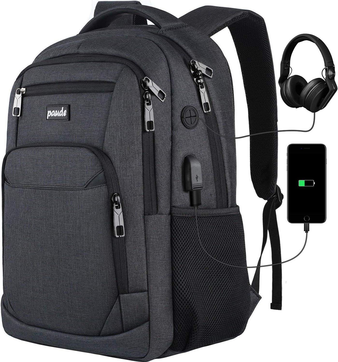 Paude Backpack for Men and Women,School Backpack for Teens,15.6 inch Laptop Backpack with USB Charging port for Business College Travel