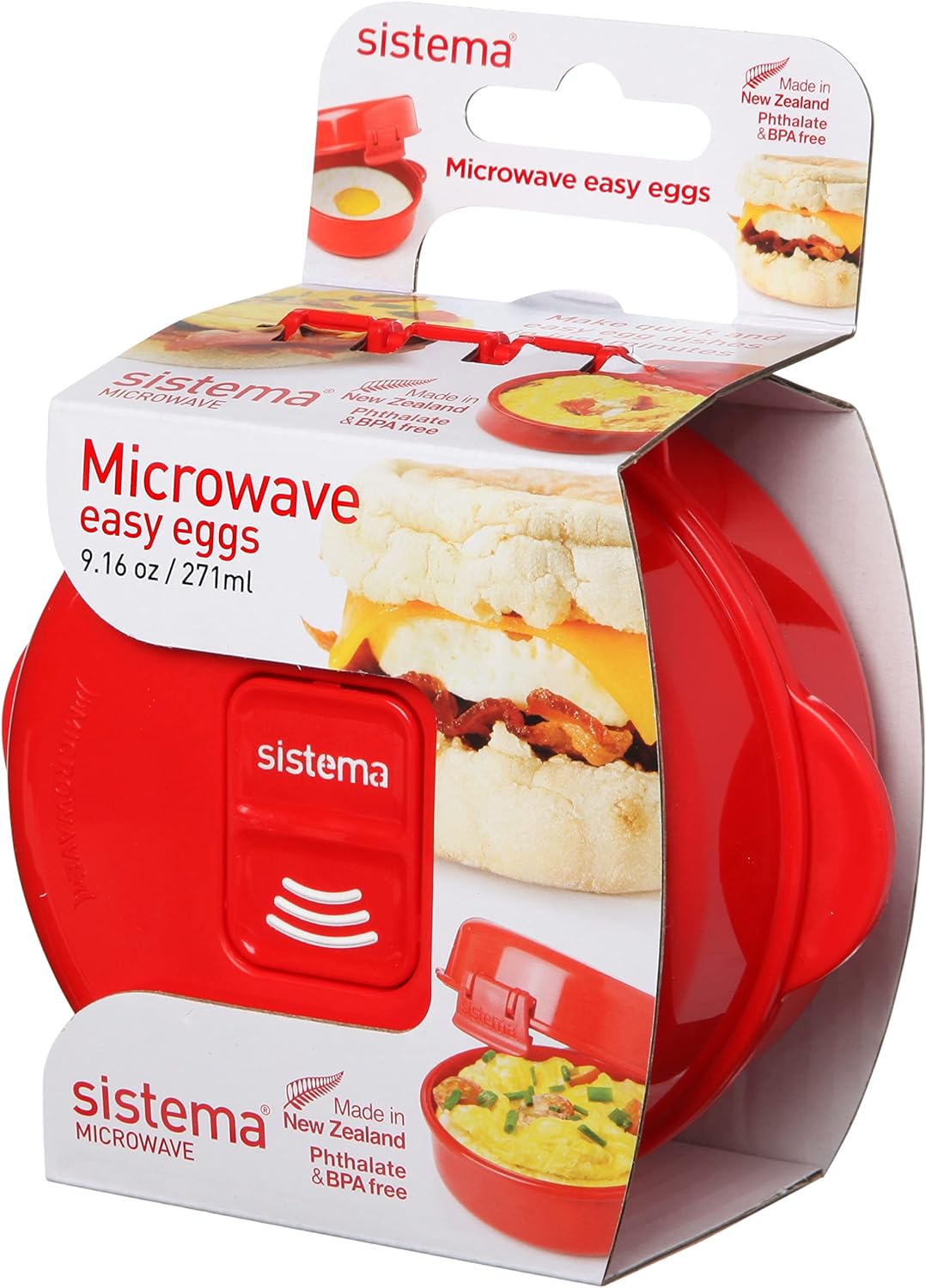 Sistema Microwave Egg Cooker and Poacher with Steam Release Vent, Dishwasher Safe, 9.16-Ounce, Red