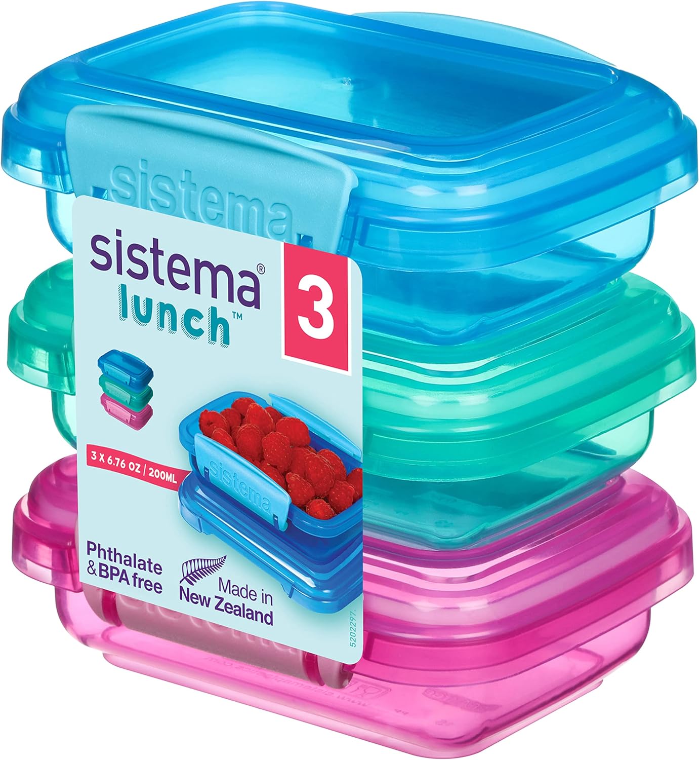 Sistema Lunch Collection Food storage containers, Blue, Green, Pink 6.7oz