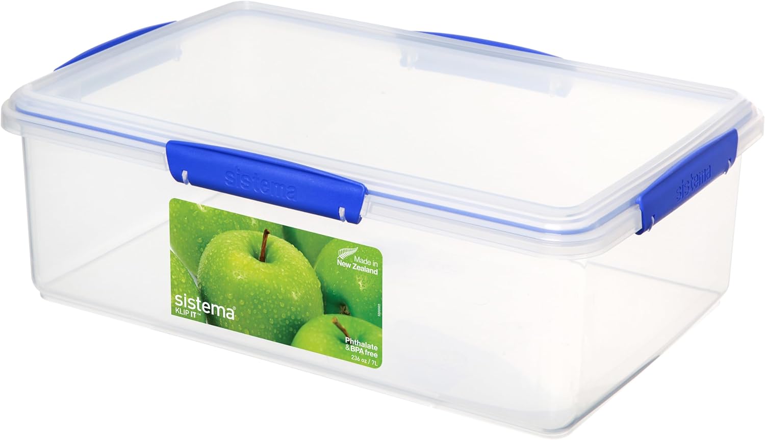 Sistema Large Food Storage Container with Lid for Lunch, Meal Prep, and Leftovers, Dishwasher Safe, 236oz, Clear/Blue