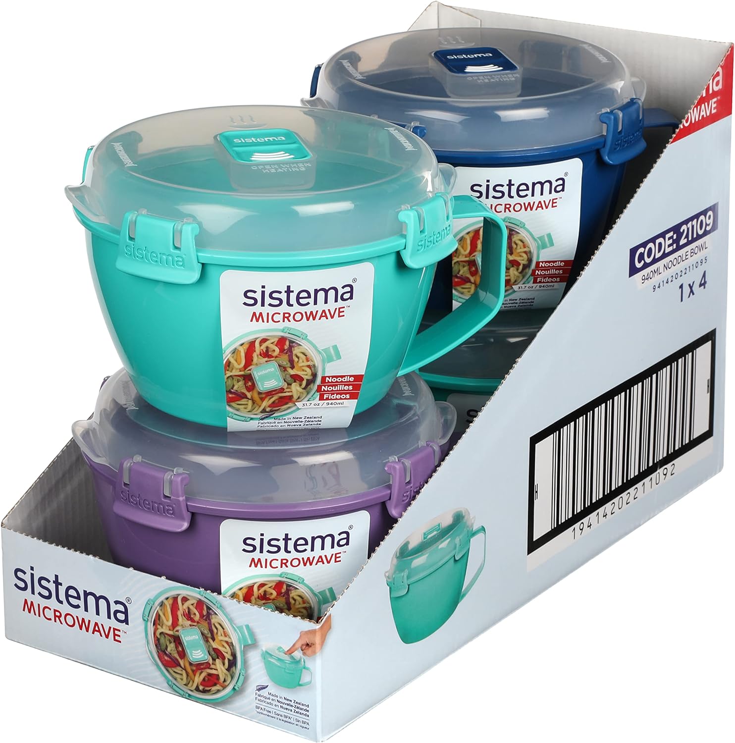 Sistema Microwave Noodle Bowl, 4 Cup, 4 Pack