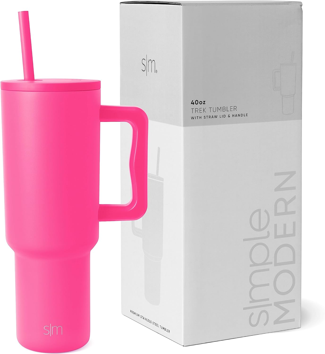 Simple Modern 40 oz Tumbler with Handle and Straw Lid | Insulated Cup Reusable Stainless Steel Water Bottle Travel Mug Cupholder Friendly | Gifts for Women Him Her | Trek Collection | Raspberry Vibes