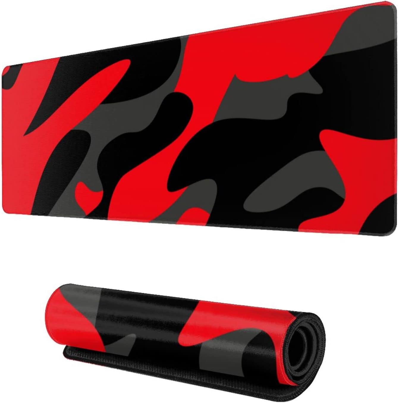 Red and Black and Grey Camo Large Gaming Mouse Pad XL,with Stitched Edges Long Extended Waterproof Desk Mat Non Slip Mousepad 31.5 X 11.8 Inch