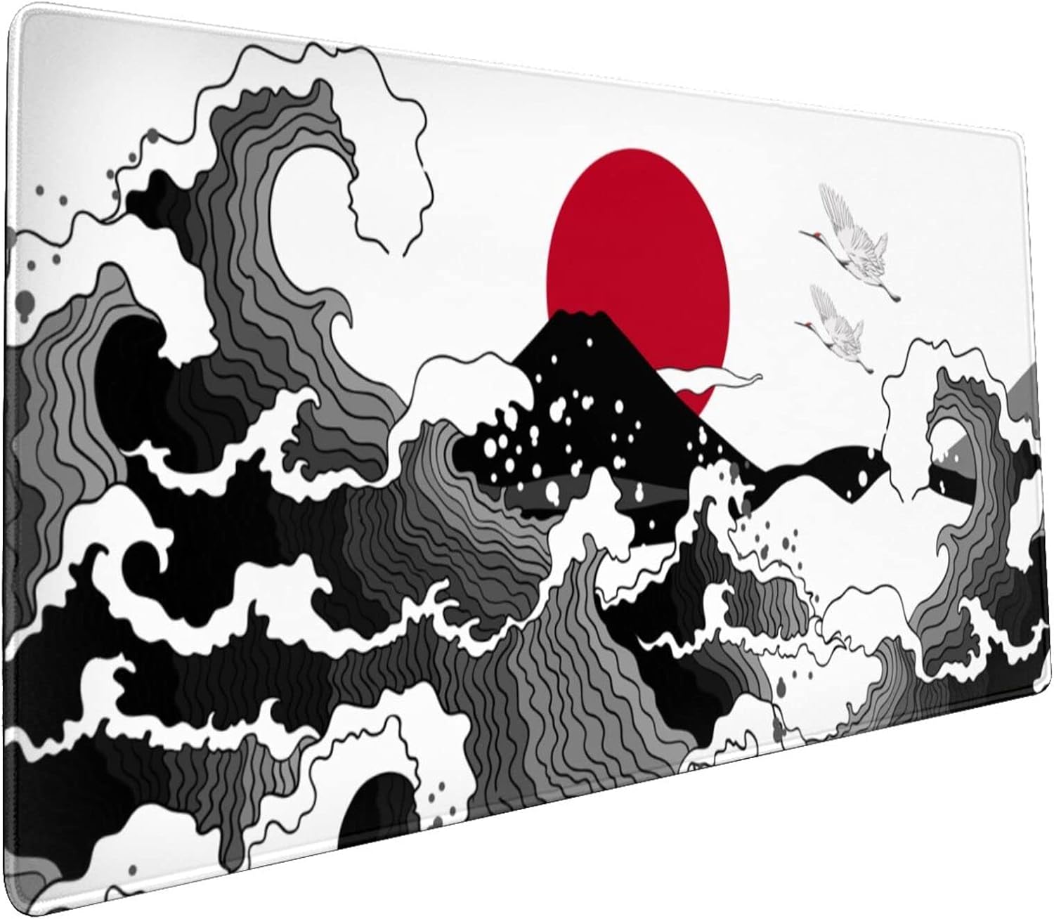 Japanese Red and Black Wave Mouse Pad 35.4 X 15.7 Inch Extended Large Cool Mouse Mat Non-Slip Rubber Base Long Art Mousepad with Stitched Edges Waterproof Desk Pad for Gaming&Home Office,XL