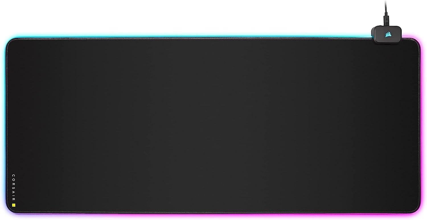 Corsair MM700 RGB Extended Cloth Gaming Mouse Pad - 36.6 x 15.8 - 360 RGB Lighting - Two USB Port Hub - Thick Rubber - Black (Renewed)