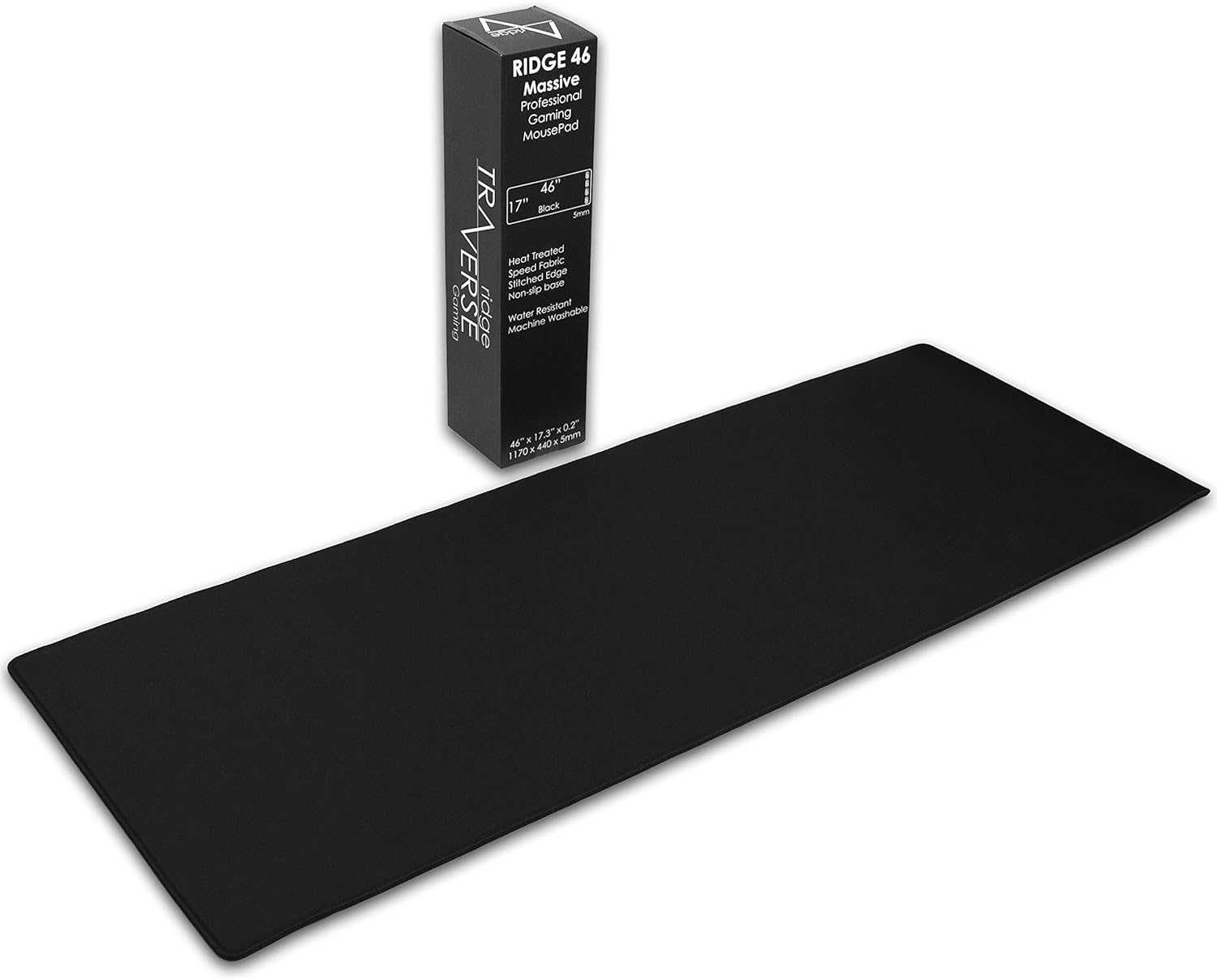 Traverse Ridge Gaming Mouse Pad (5mm) Massive 46 inch | 46x17.3x0.20 Extra Thick | Black | Stitched Edge, Large Washable Desk Mat