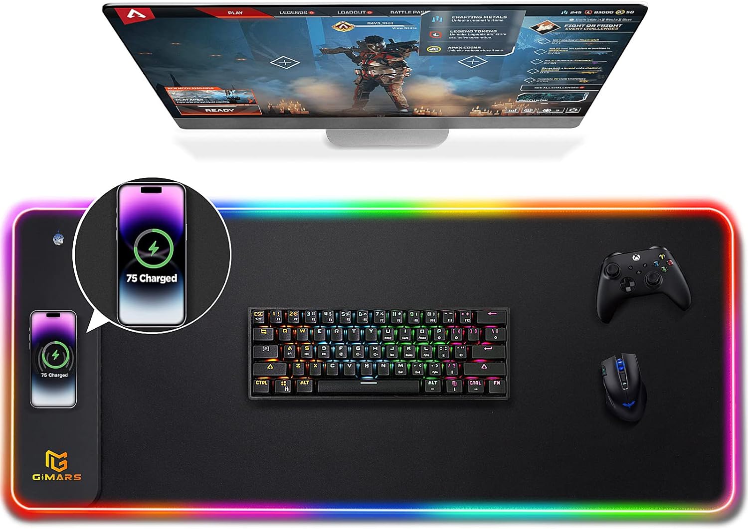 Gimars Upgrade RGB Mouse Pad with 15W Fast Wireless Charging, Extened Large LED Gaming Mouse Pad with 10 Colors LED Light, Premium Smooth Surface, Non Slip Mouse Mat for Gaming, Desks, PC, Office