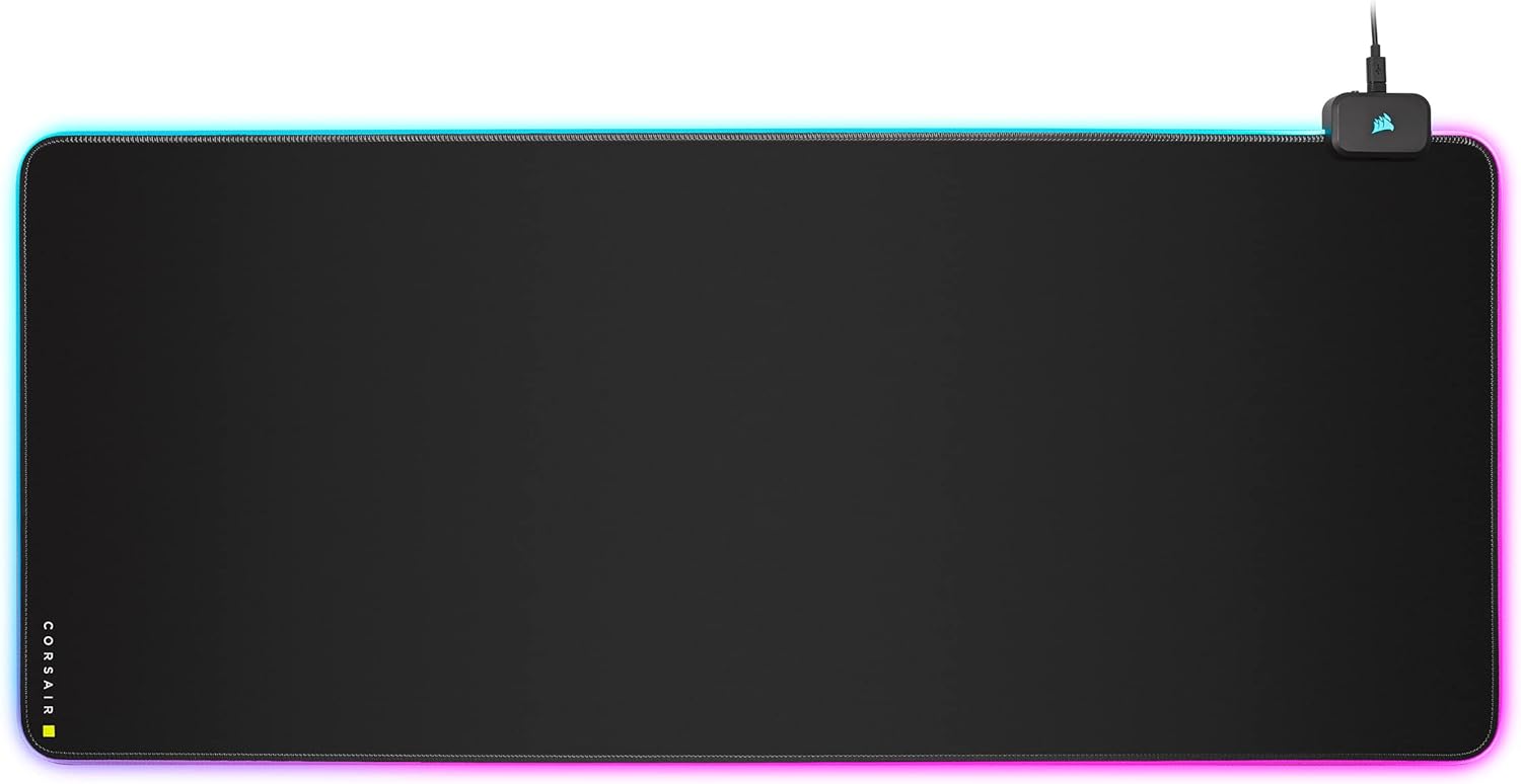 CORSAIR MM700 RGB Extended Cloth Gaming Mouse Pad - 36.6 x 15.8 - 360 RGB Lighting - Two USB Port Hub - Thick Rubber - Black