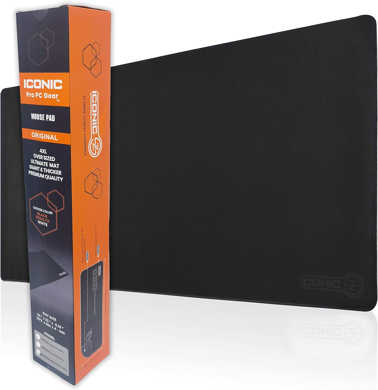 ICONIC - PRO PC GEAR 4XL Oversized & Ultimate Gaming Desk Mat 54x23(Stealth) - Giant & Thicker 4mm - Stitched/Water Proof/Non Slip Base