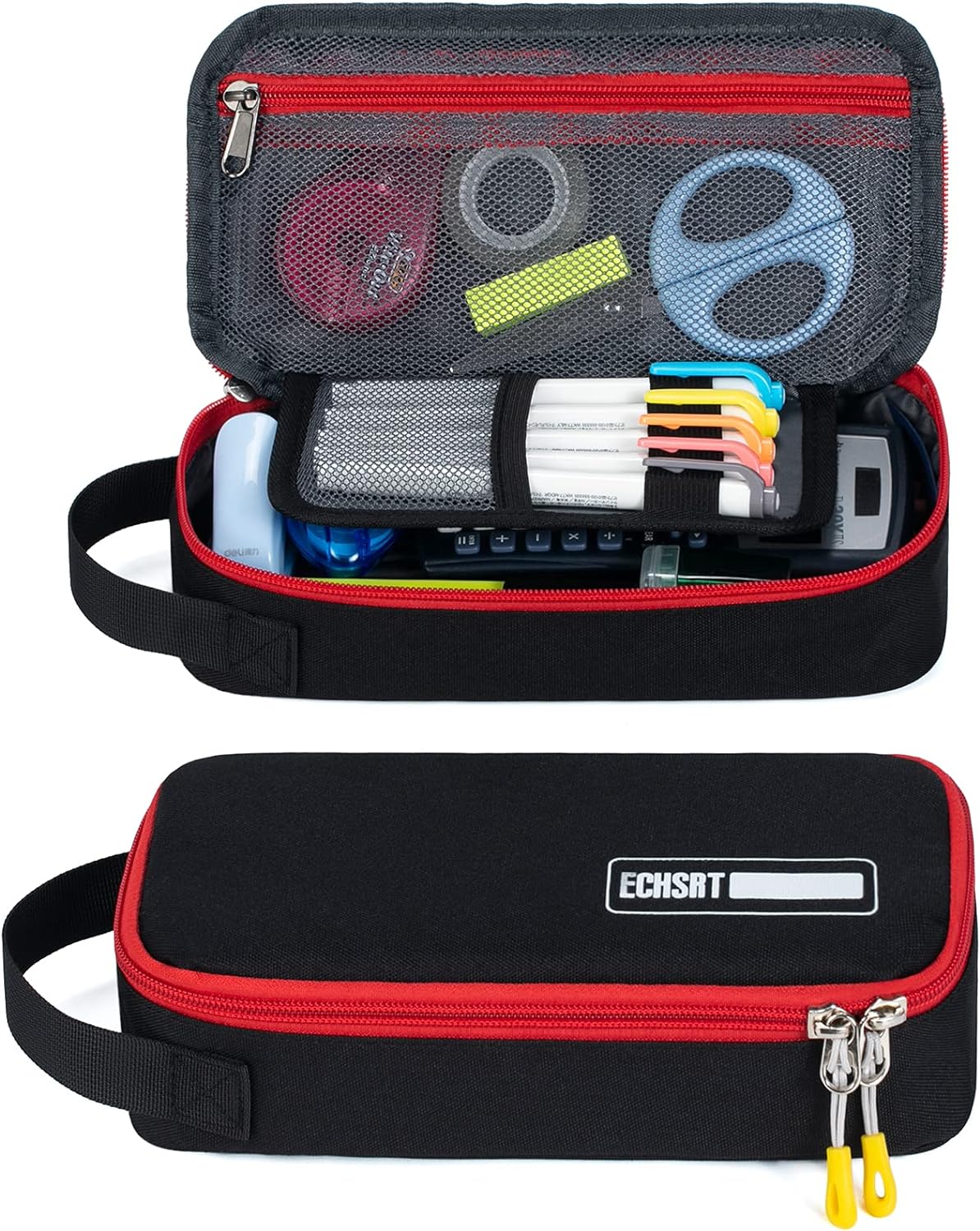 ECHSRT Large Pencil Case, Durable Pen Pouch with Big Capacity, Minimalist Portable Stationery Bag with Handle for Office Organizer Aesthetic Pencil Cases