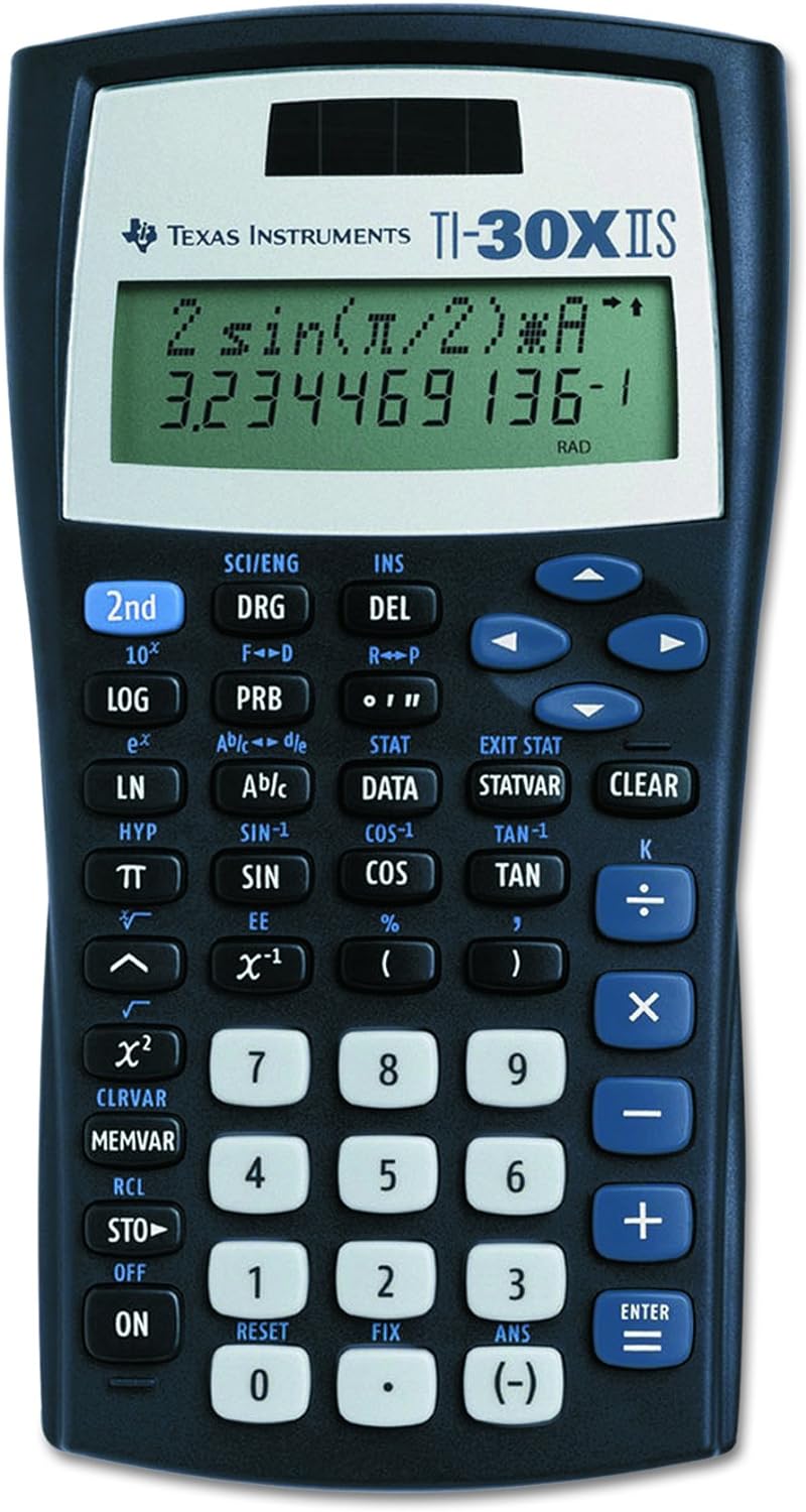 Texas Instruments TI-30XIIS Scientific Calculator, Black with Blue Accents