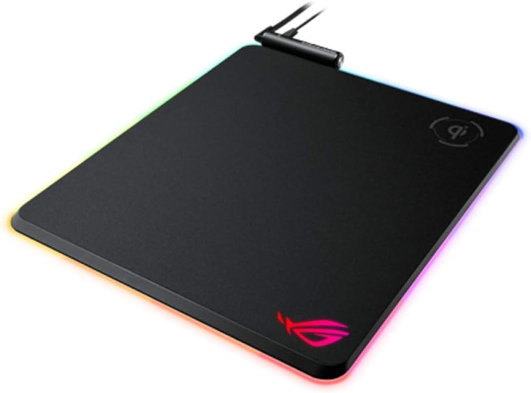 ASUS ROG Balteus Qi Vertical Gaming Mouse Pad with Wireless Qi Charging Zone, Hard Micro-Textured Gaming Surface, USB Pass-Through, Aura Sync RGB Lighting and Non-Slip Base (12.6 X 14.6)