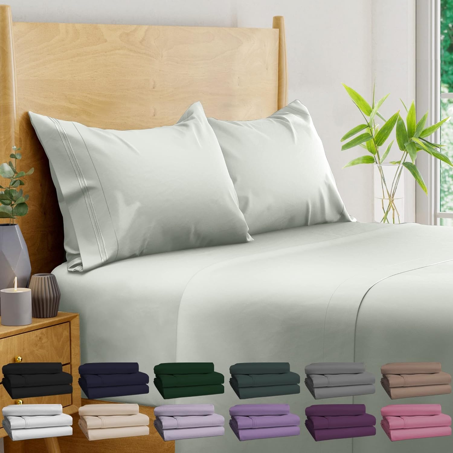 BAMPURE 100% Viscose from Bamboo Sheets King Size - 4PC Set - Super Soft Cooling Sheets - Up to 16 Deep Pocket - Luxury Series - 1 Flat Sheet,1 Fitted Sheet,2 Pillowcases (Seaglass)